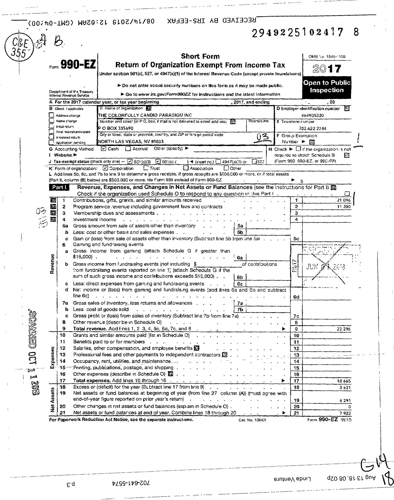 Image of first page of 2017 Form 990EZ for Colorfully Candid Paradigm