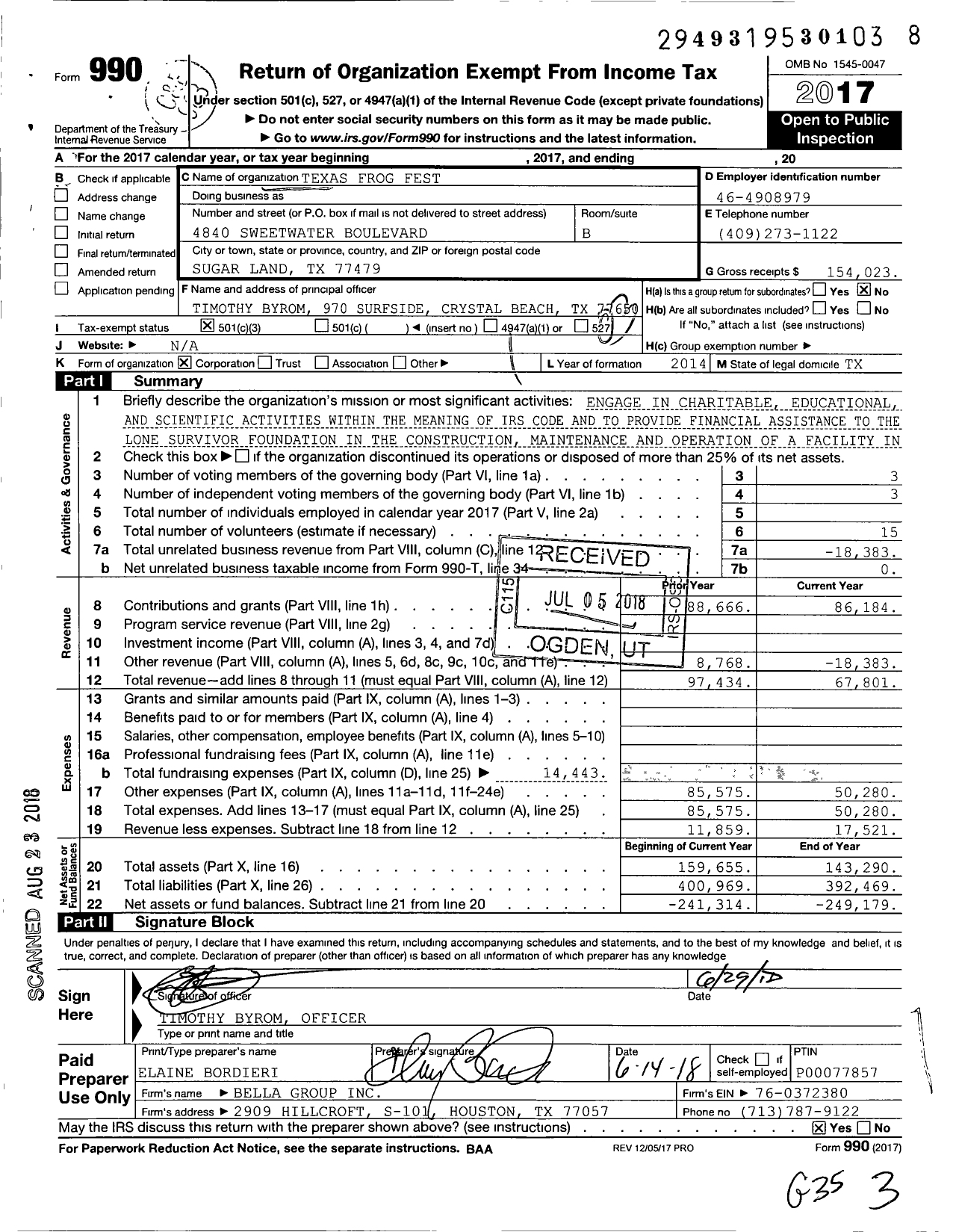 Image of first page of 2017 Form 990 for Texas Frog Fest