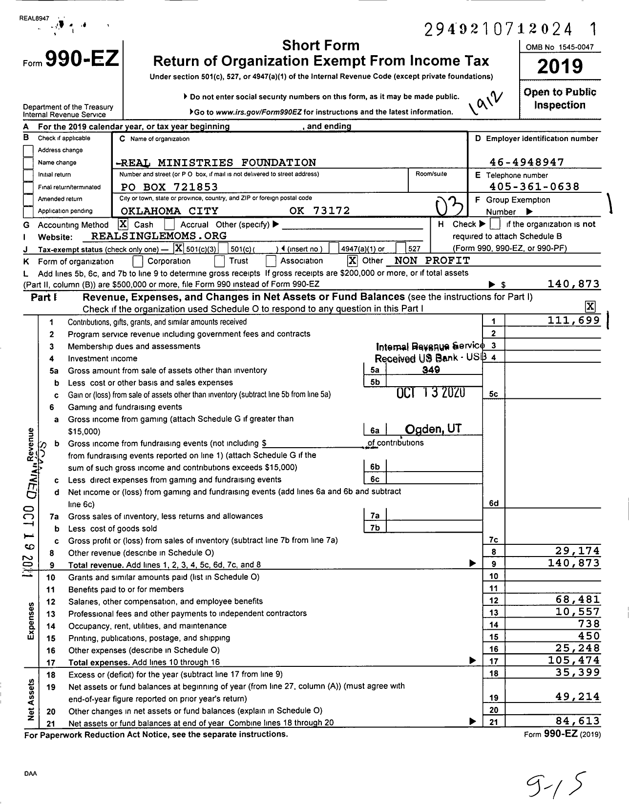 Image of first page of 2019 Form 990EZ for Real