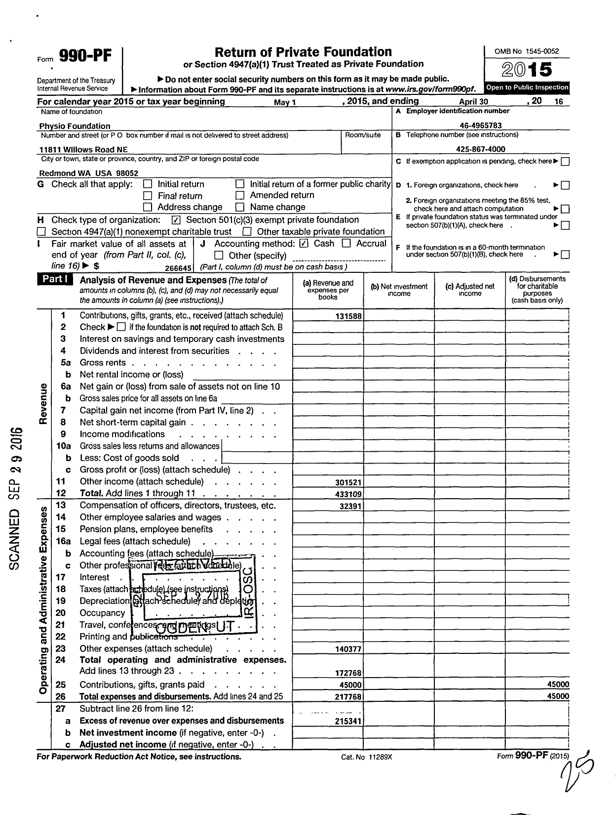 Image of first page of 2015 Form 990PF for Kestra Medical Foundation