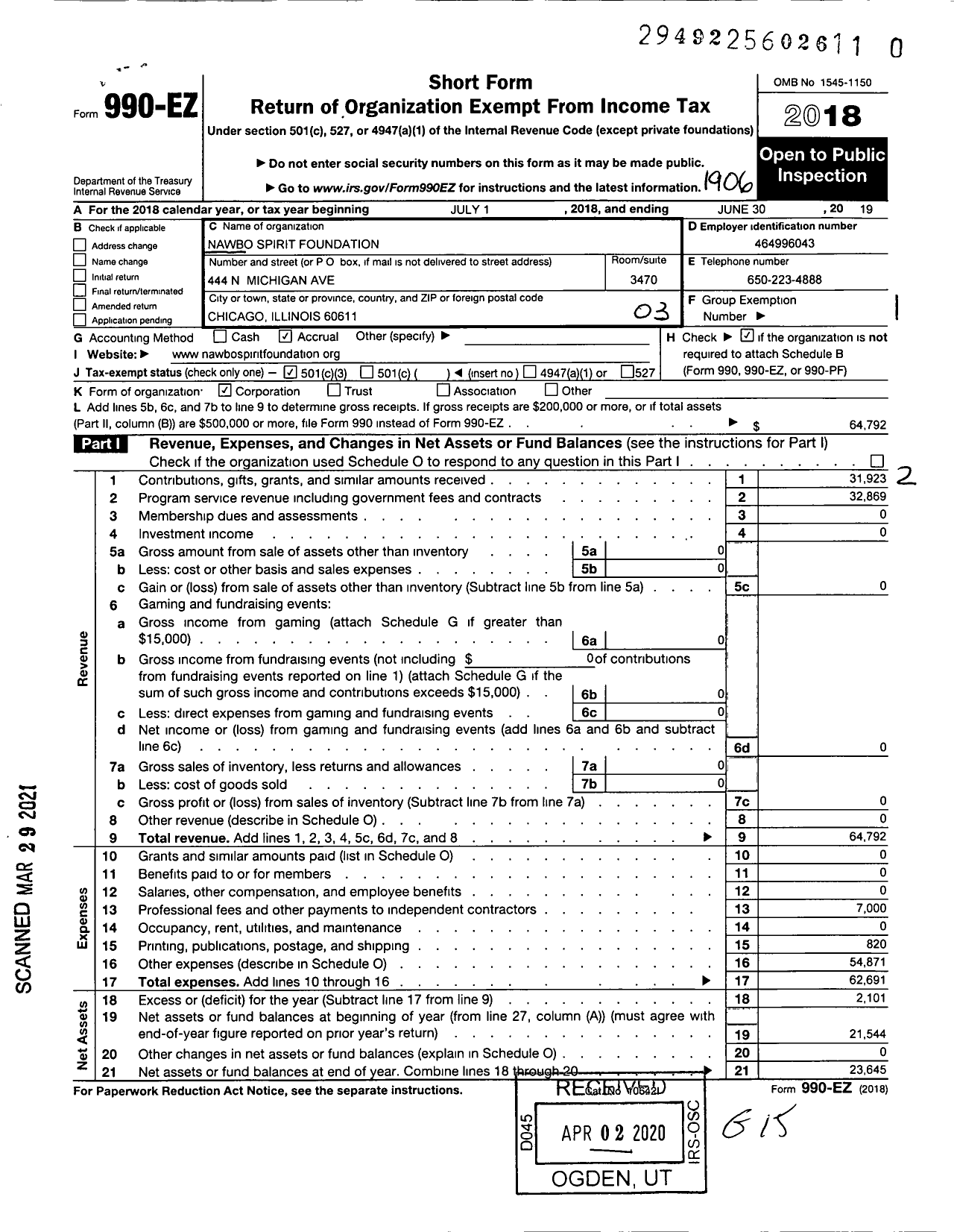 Image of first page of 2018 Form 990EZ for Female Strong