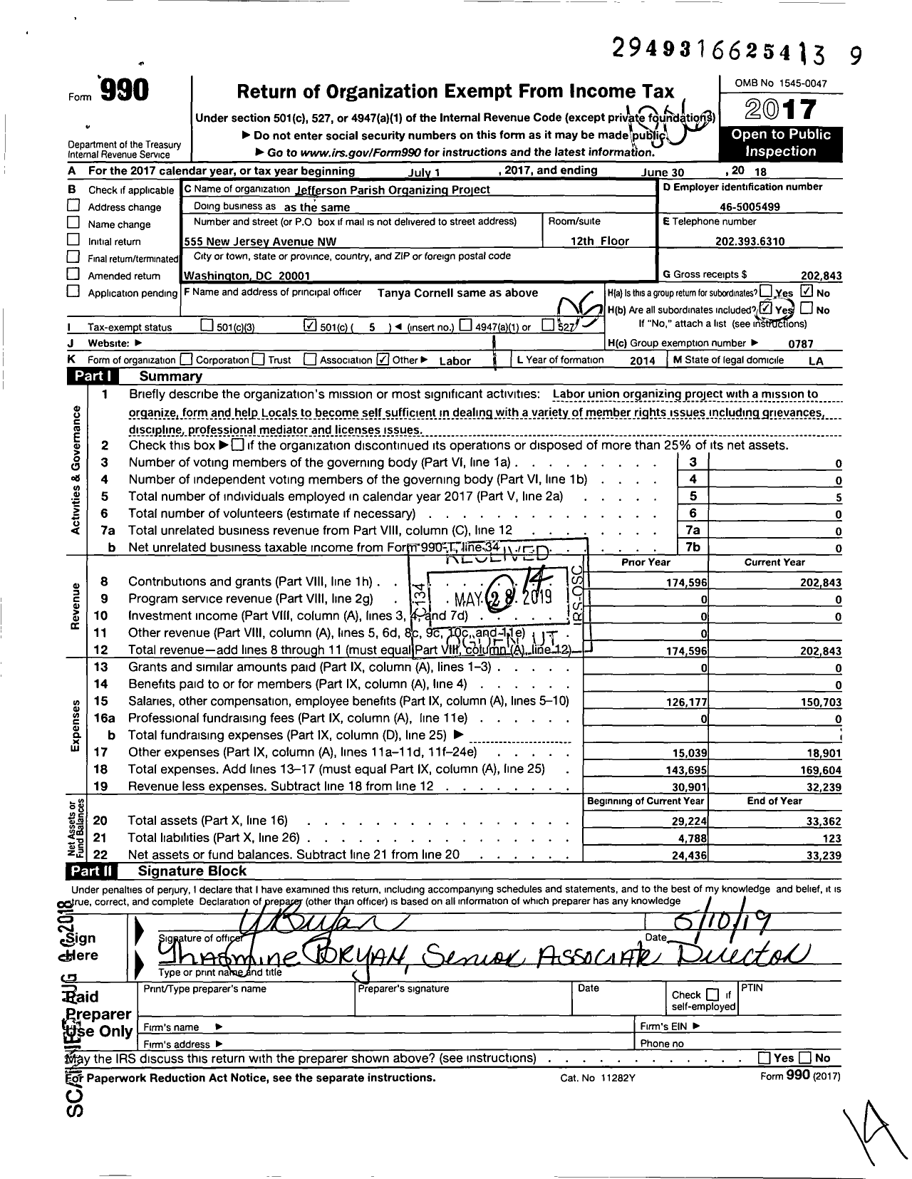 Image of first page of 2017 Form 990O for American Federation of Teachers - Jefferson Parish Lic Org Proj