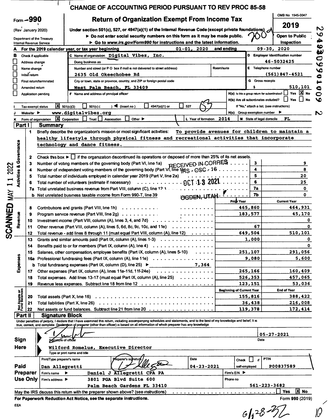 Image of first page of 2019 Form 990 for Digital Vibez