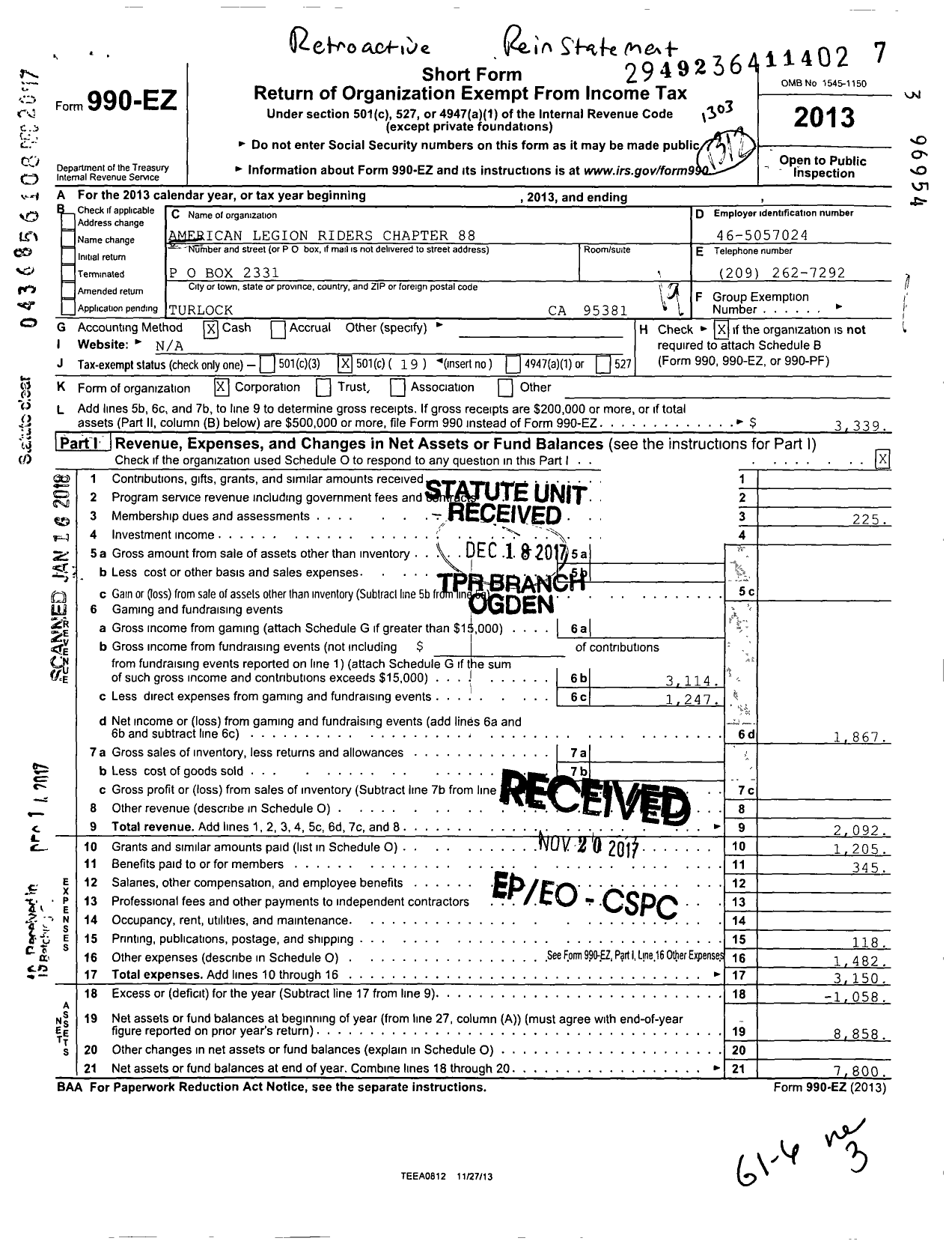 Image of first page of 2013 Form 990EO for American Legion Riders