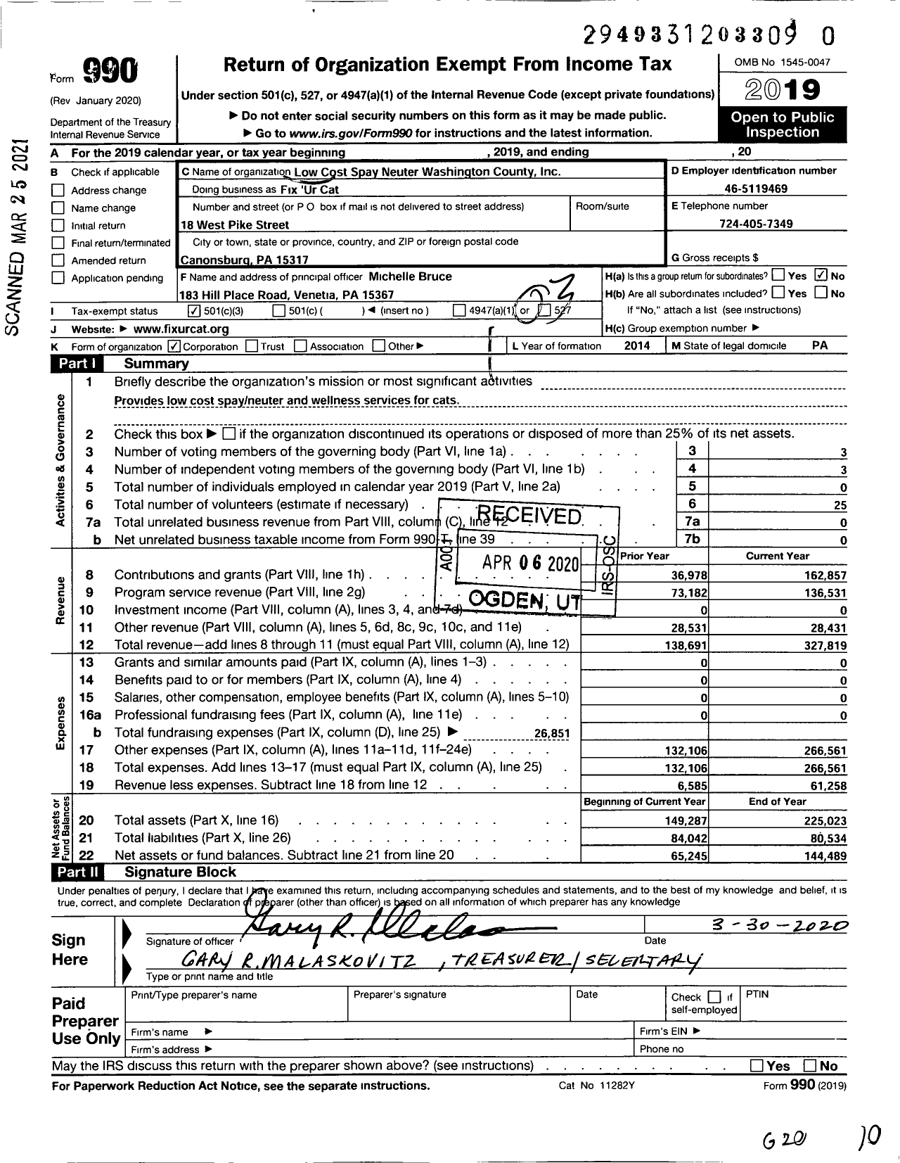 Image of first page of 2019 Form 990 for Fix 'Ur Cat