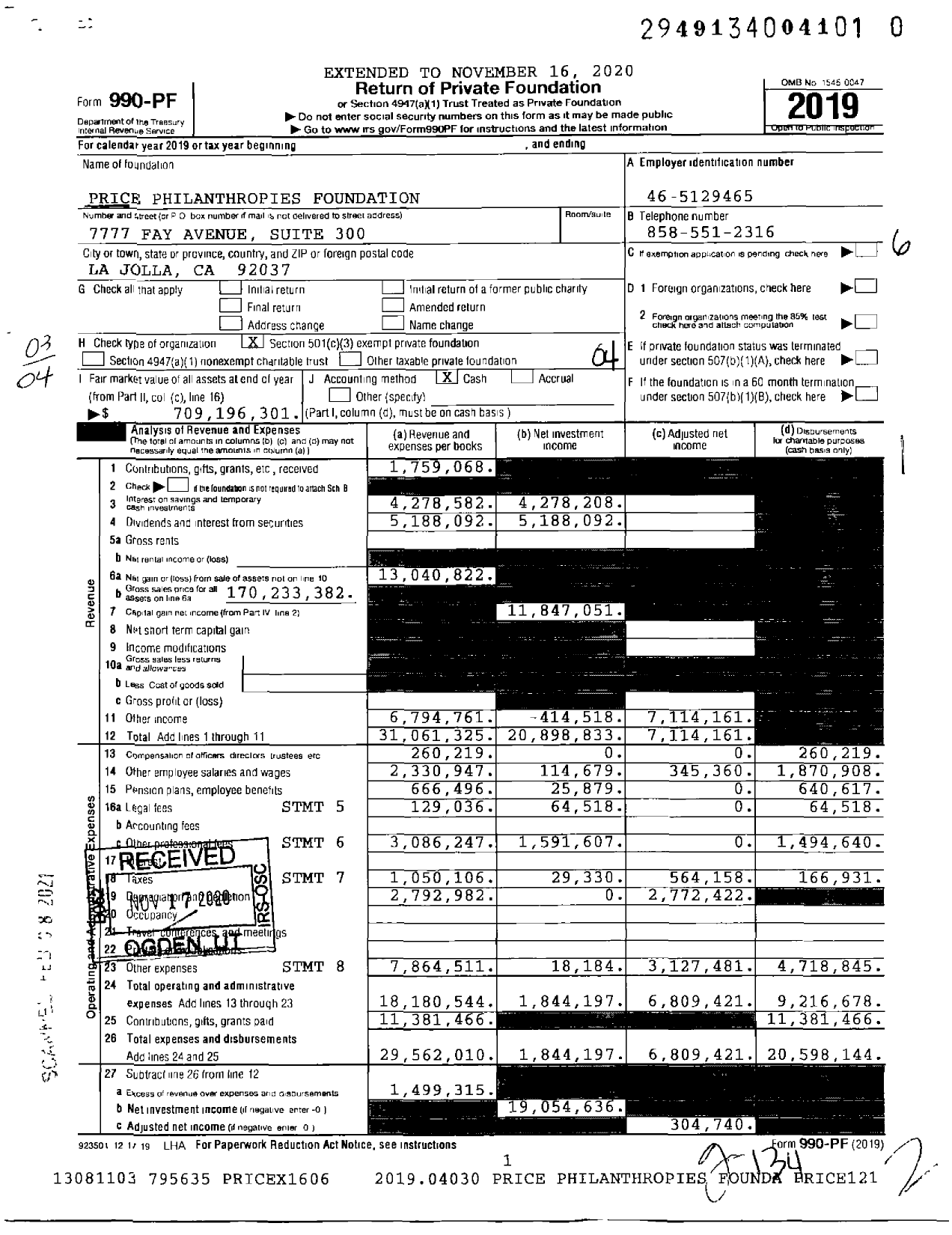 Image of first page of 2019 Form 990PF for Price Philanthropies Foundation