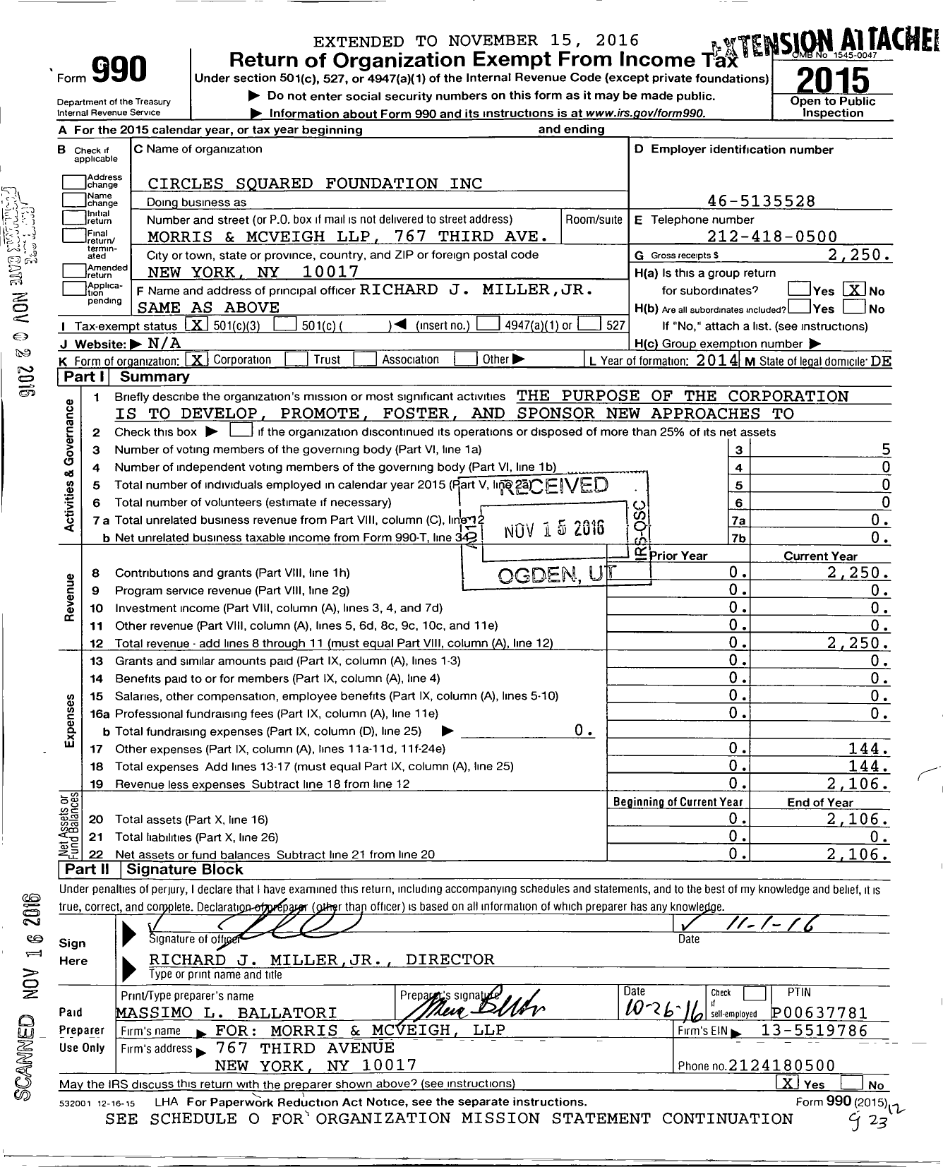 Image of first page of 2015 Form 990 for Circles Squared Foundation