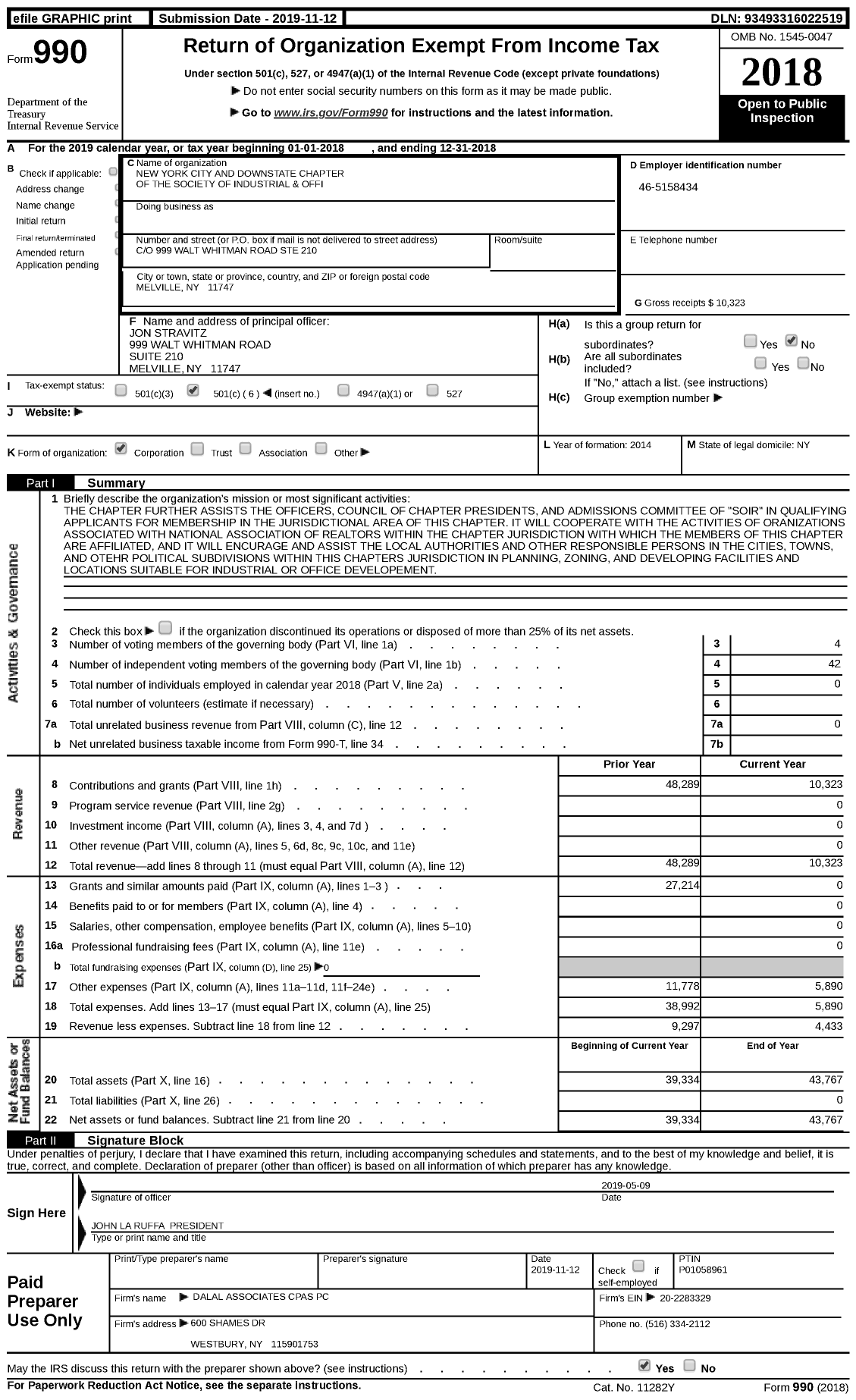 Image of first page of 2018 Form 990 for New York City and Downstate Chapter of the Society of Industrial and Offi