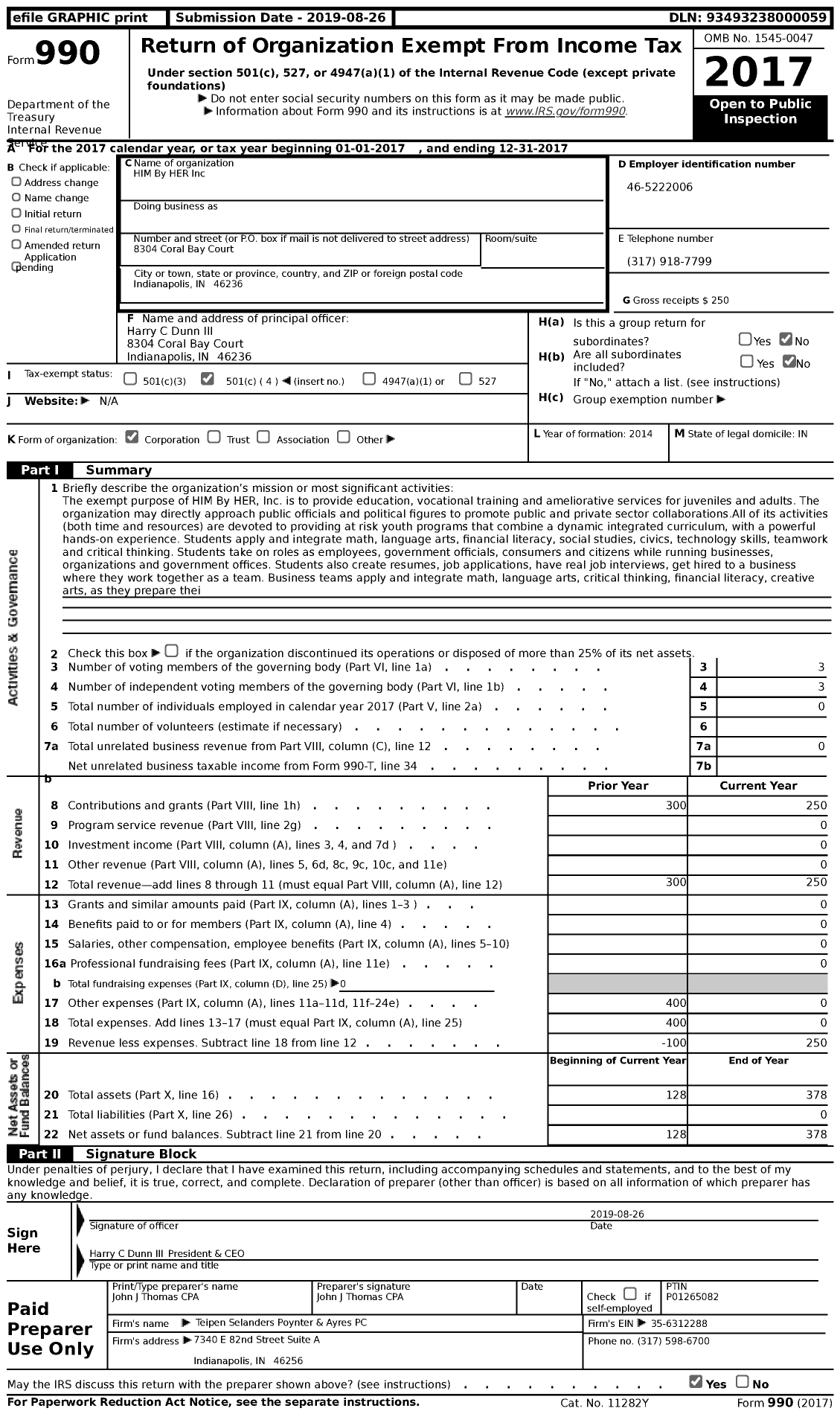 Image of first page of 2017 Form 990 for HIM By HER