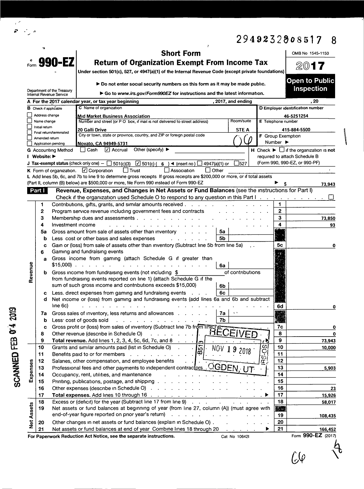 Image of first page of 2017 Form 990EO for Mid Market Business Association