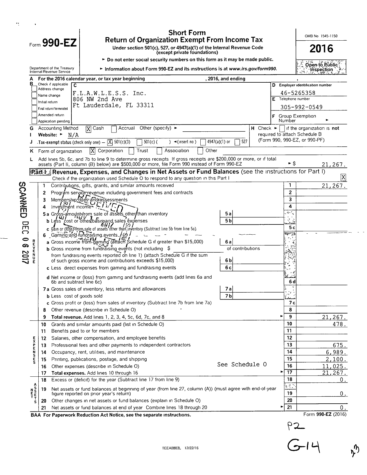 Image of first page of 2016 Form 990EZ for Flawless