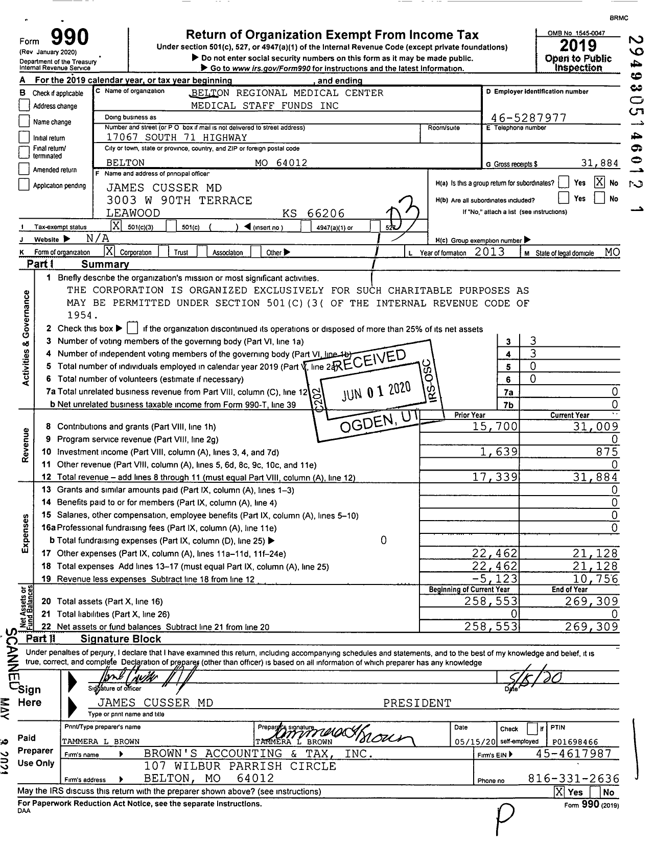 Image of first page of 2019 Form 990 for Belton Regional Medical Center Medical Staff Funds