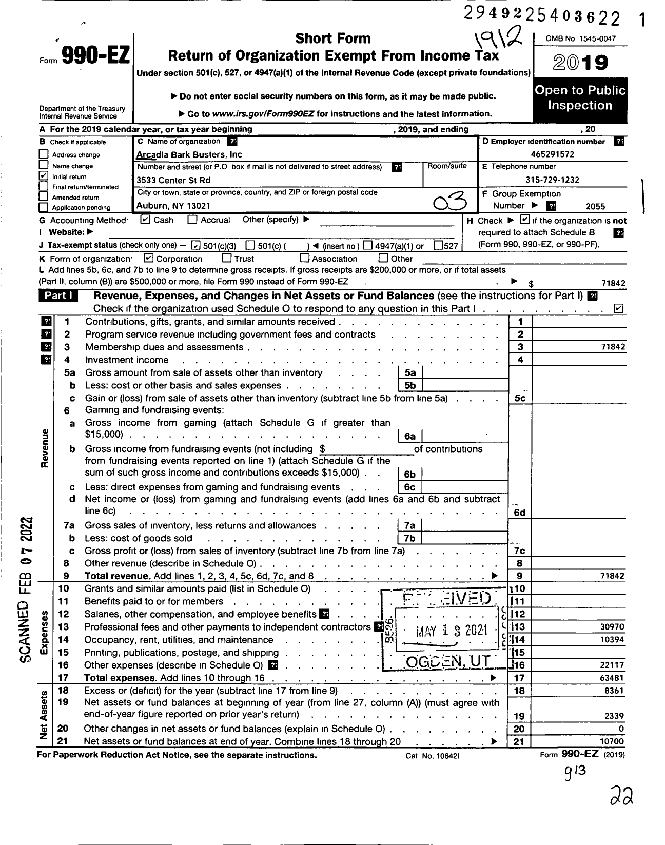 Image of first page of 2019 Form 990EZ for Arcadia Bark Busters