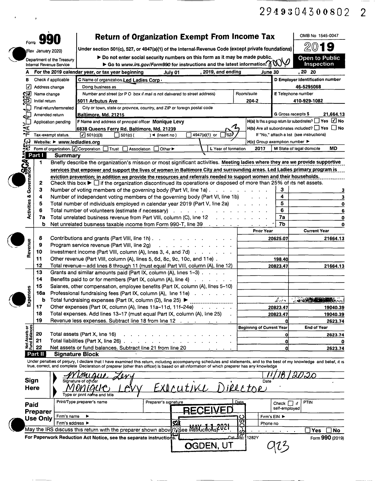 Image of first page of 2019 Form 990 for Thee Vine