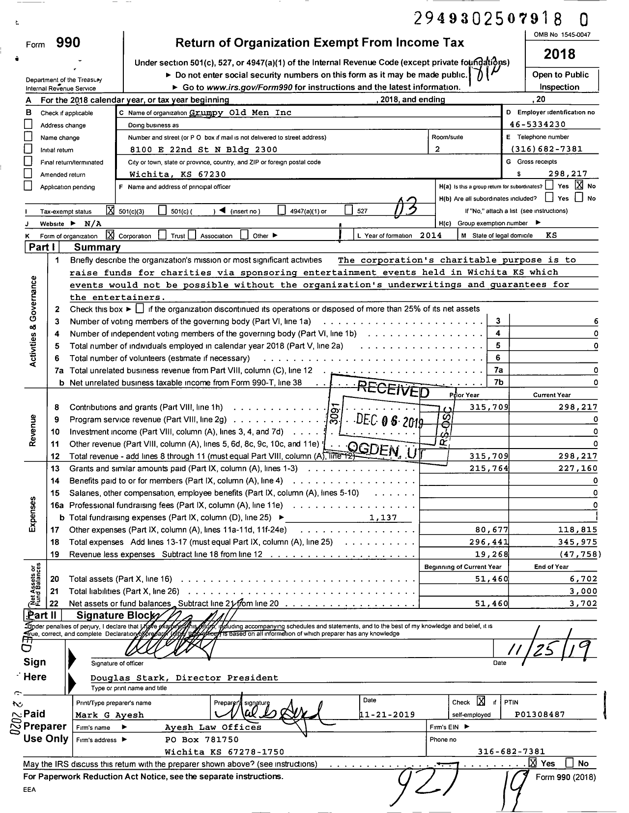 Image of first page of 2018 Form 990 for Grumpy Old Men