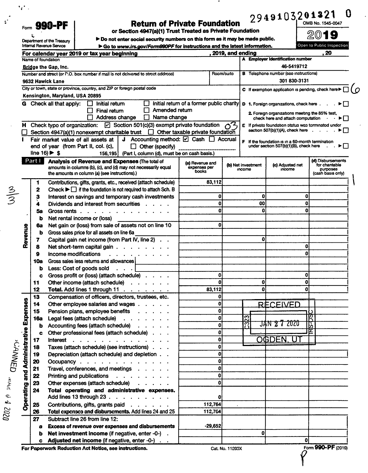 Image of first page of 2019 Form 990PR for Bridge the Gap