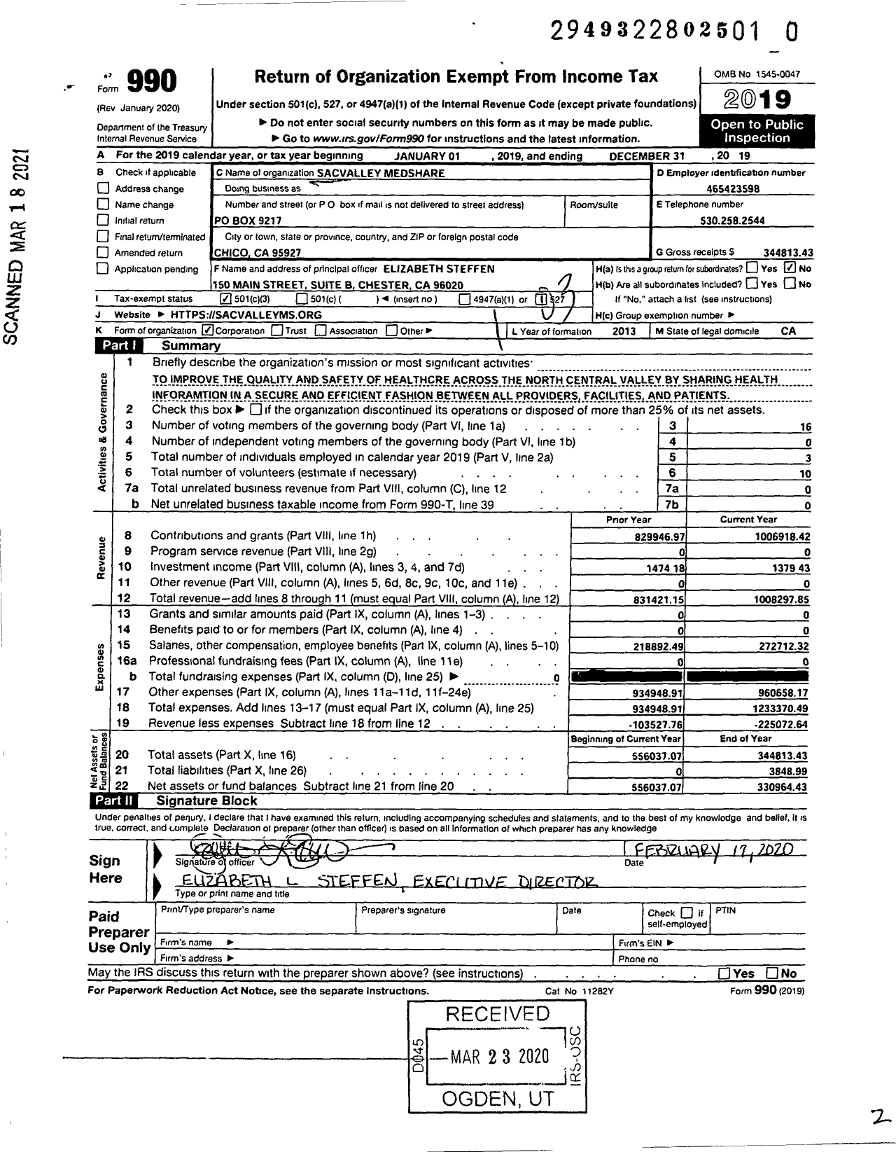 Image of first page of 2019 Form 990 for SacValley MedShare