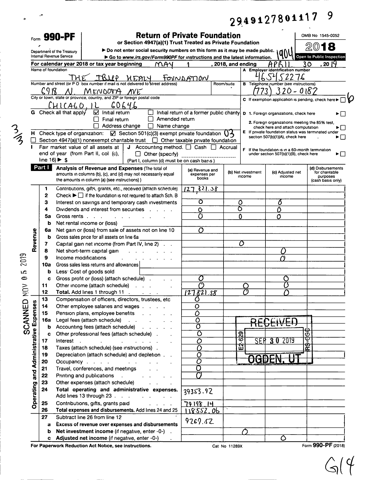 Image of first page of 2018 Form 990PF for The Tripp Healy Foundation