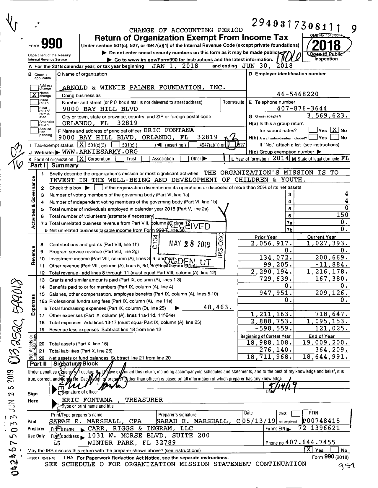 Image of first page of 2017 Form 990 for Arnold and Winnie Palmer Foundation