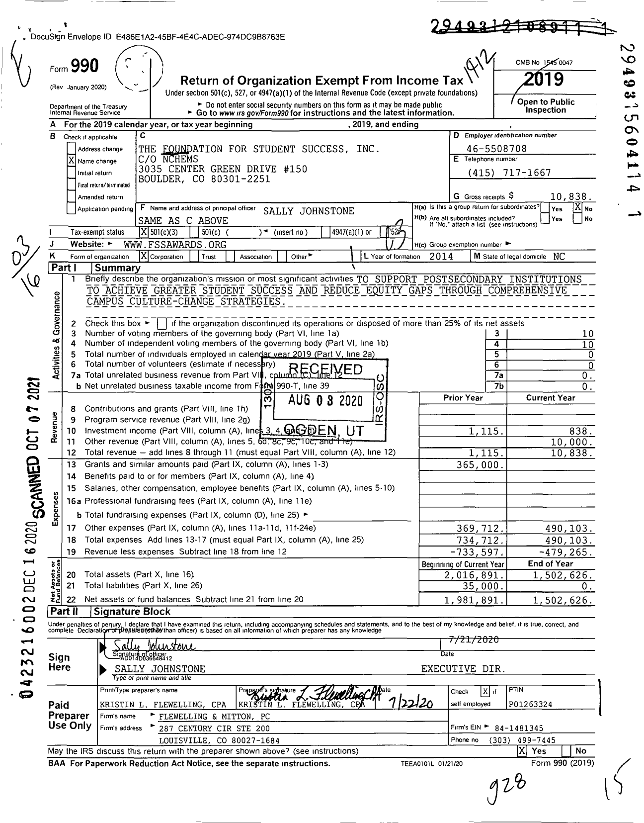 Image of first page of 2019 Form 990 for Foundation for Student Success