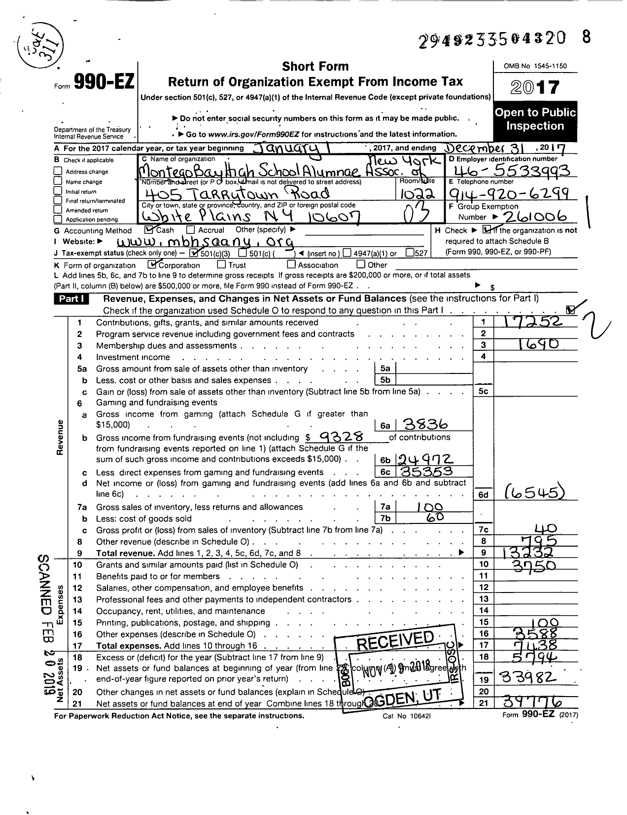 Image of first page of 2017 Form 990EZ for Montego Bay High School Alumnae Association of New York