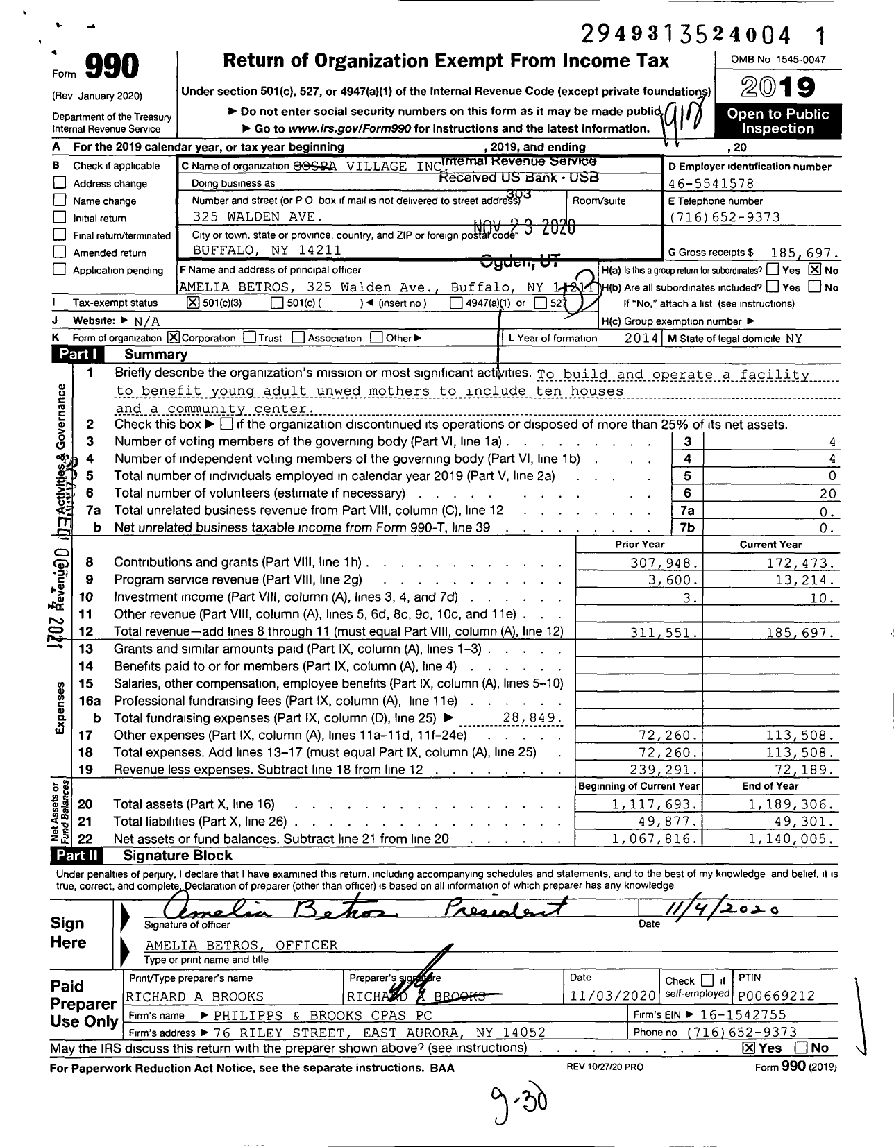 Image of first page of 2019 Form 990 for Gospa Village