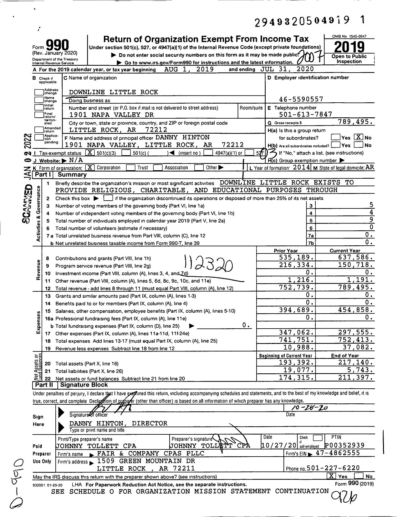 Image of first page of 2019 Form 990 for Downline Little Rock