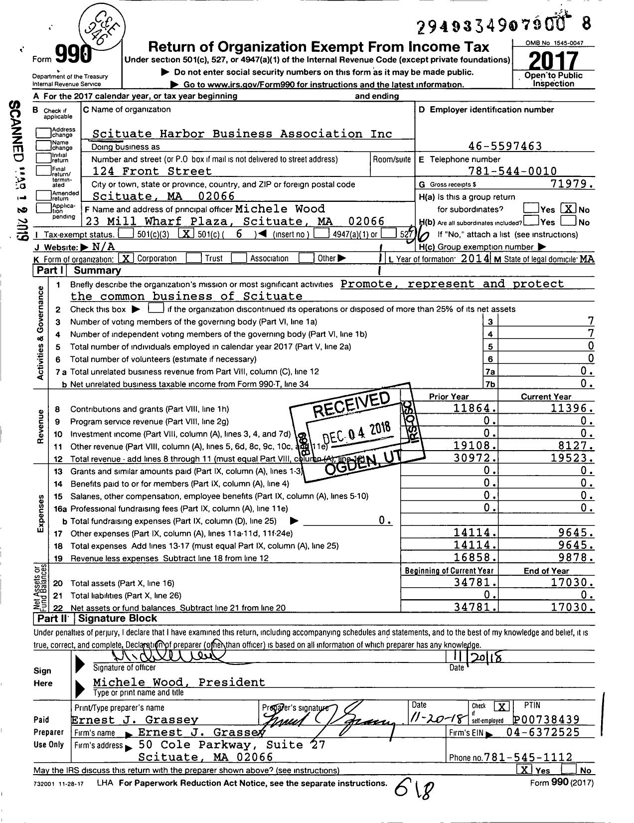 Image of first page of 2017 Form 990O for Scituate Harbor Business Association