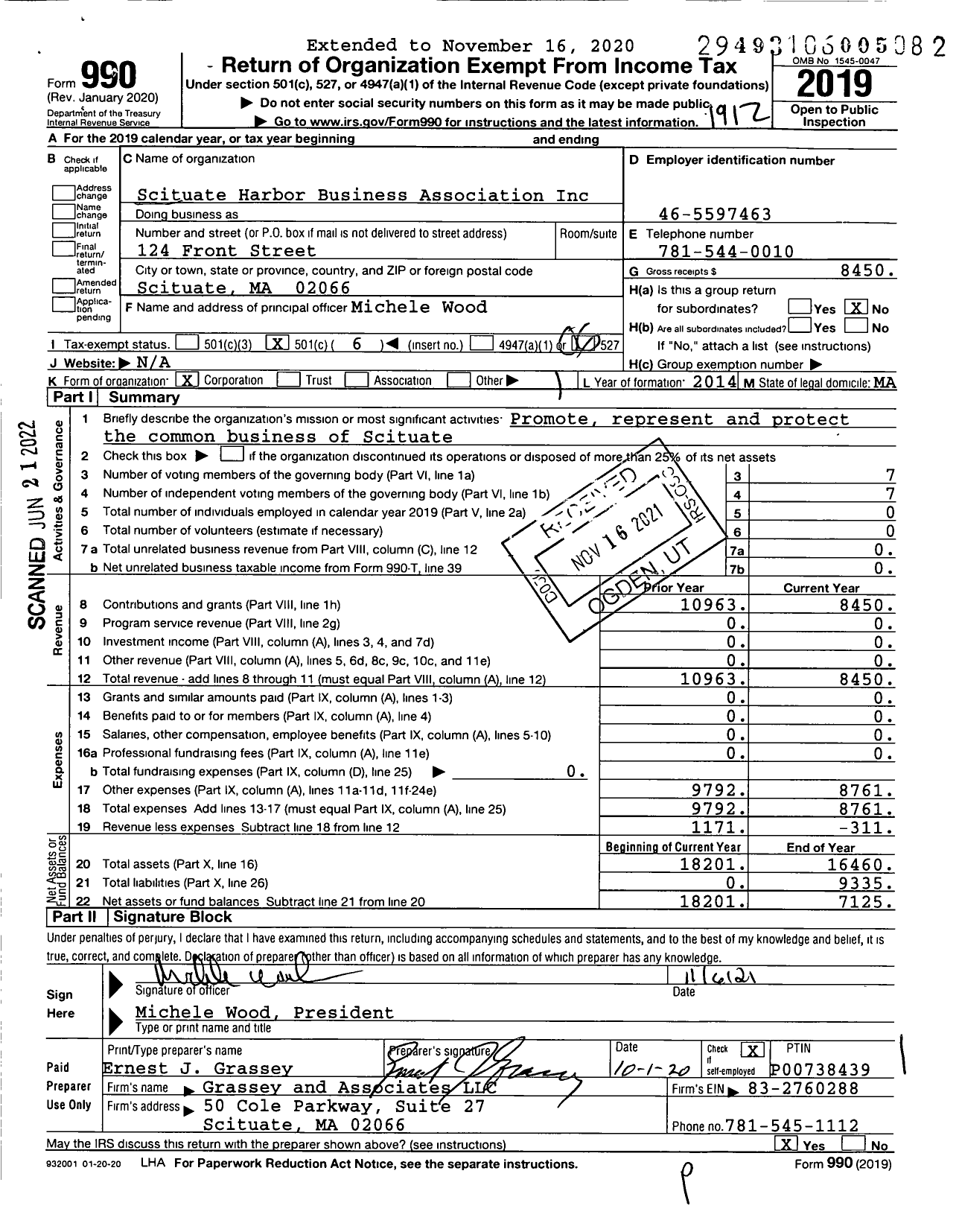 Image of first page of 2019 Form 990O for Scituate Harbor Business Association