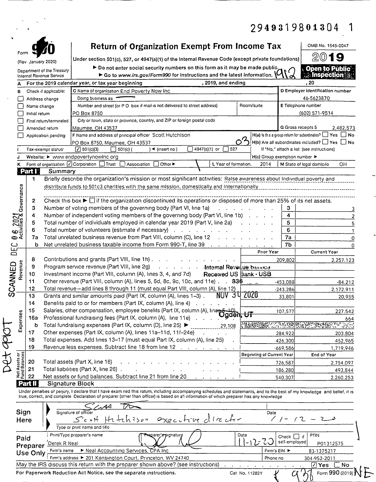 Image of first page of 2019 Form 990 for End Poverty Now