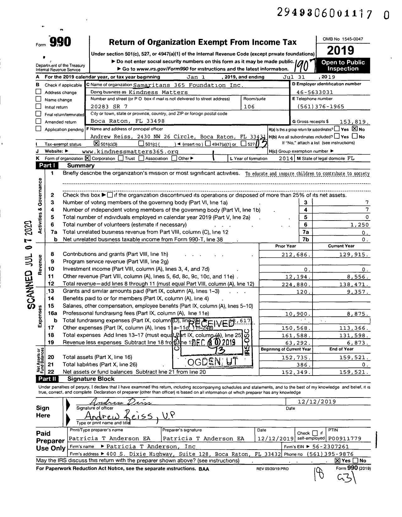 Image of first page of 2018 Form 990 for Samaritans 365 Foundation