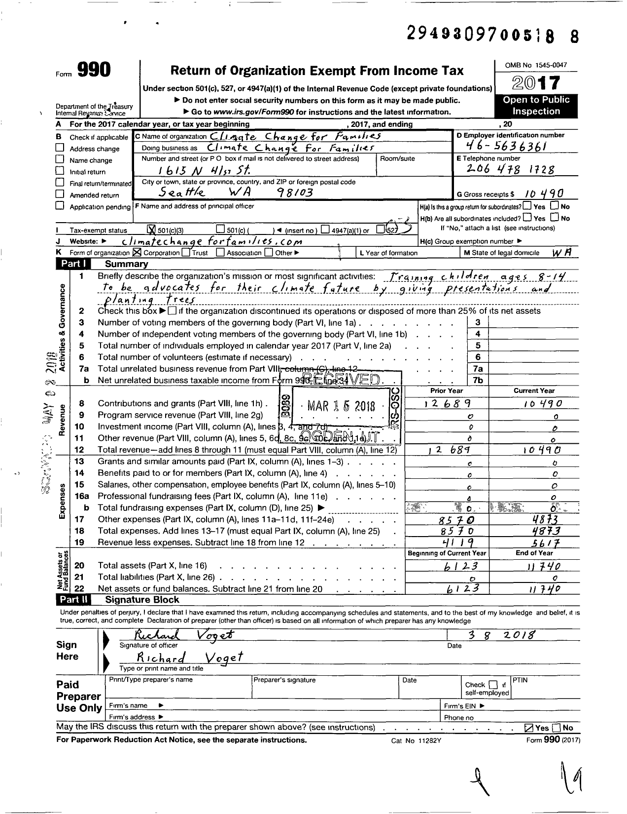 Image of first page of 2017 Form 990 for Climate Action Families