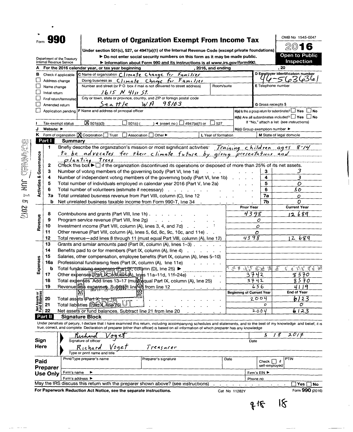 Image of first page of 2016 Form 990 for Climate Action Families