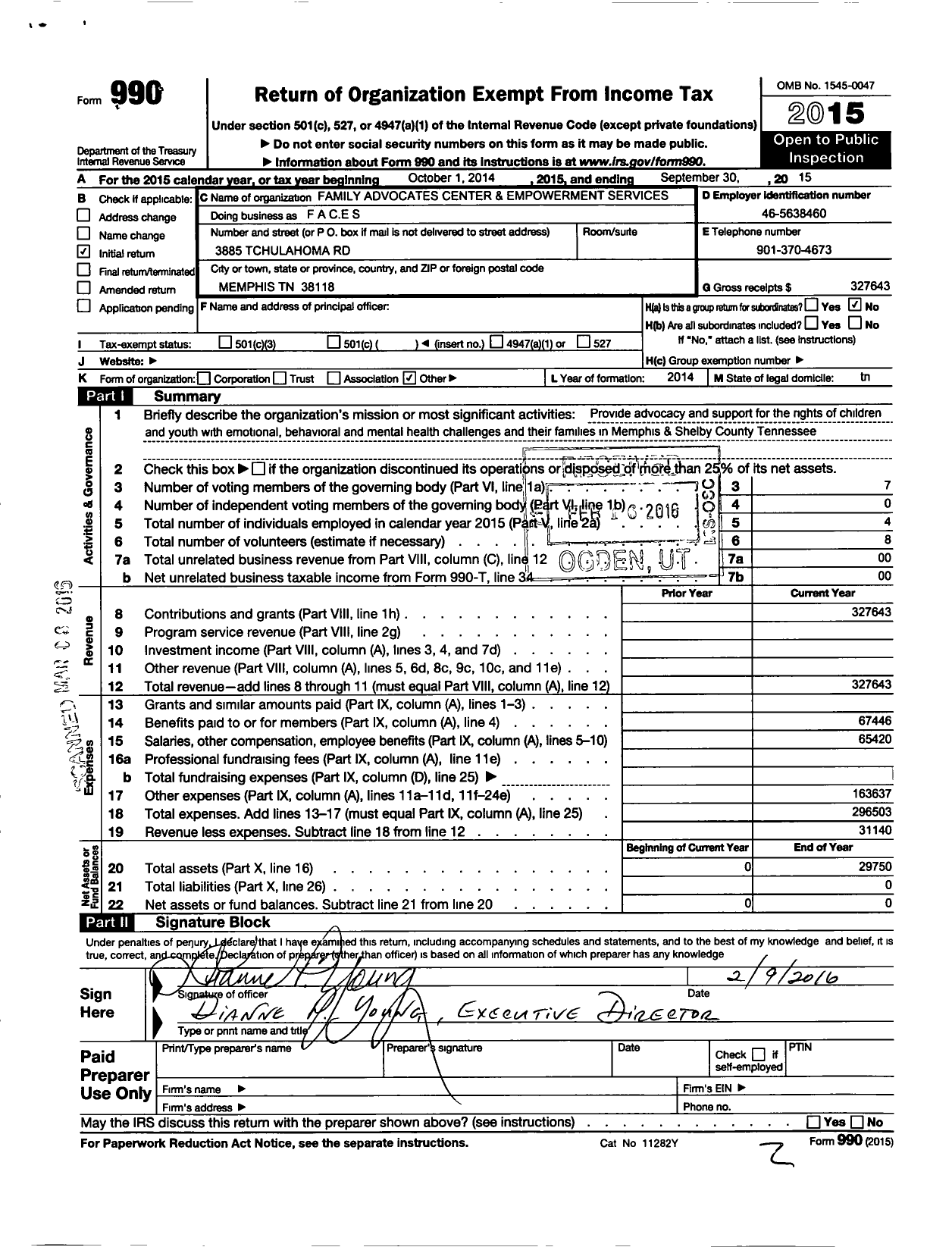 Image of first page of 2014 Form 990O for Family Advocate Center and Empowerment Services of Memphis