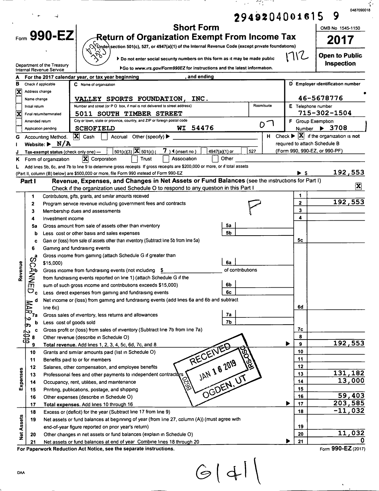 Image of first page of 2017 Form 990EO for New England Collegiate Baseball League / Valley Sports Foundation Valley Sox