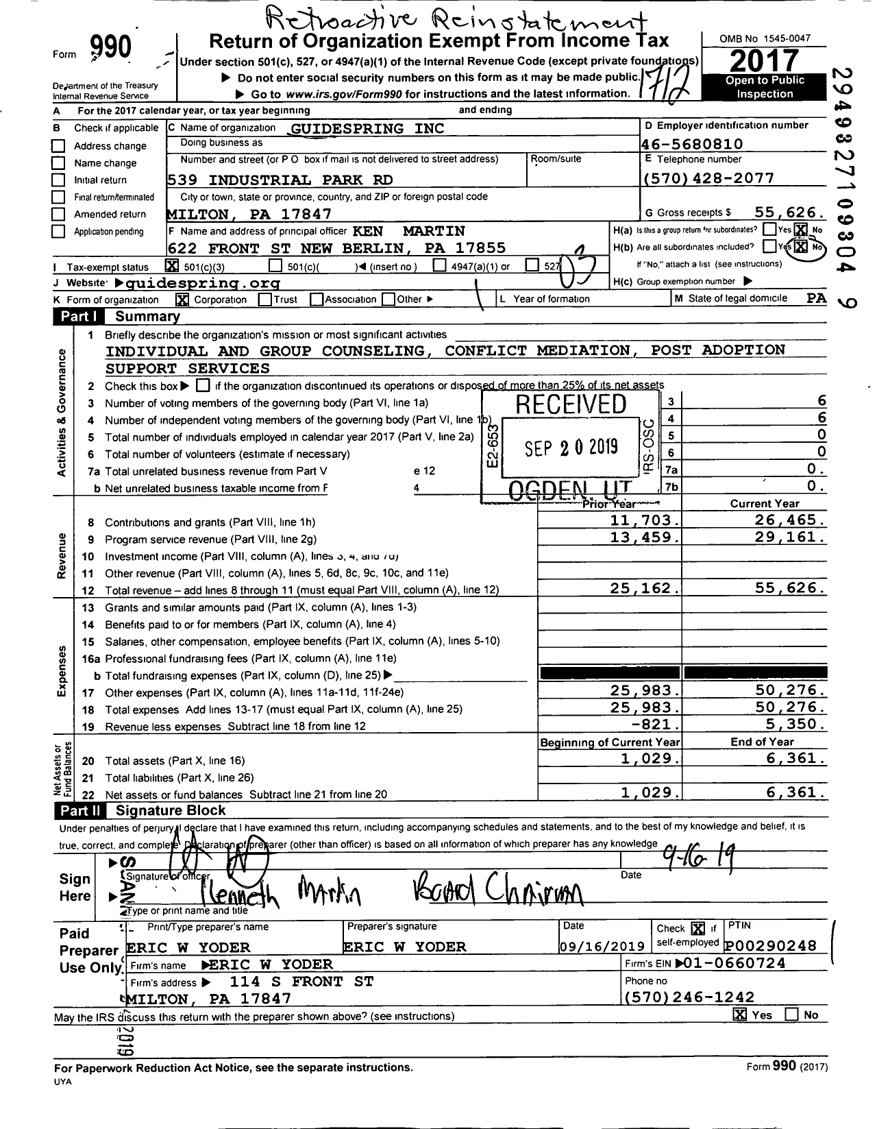 Image of first page of 2017 Form 990 for Guidespring