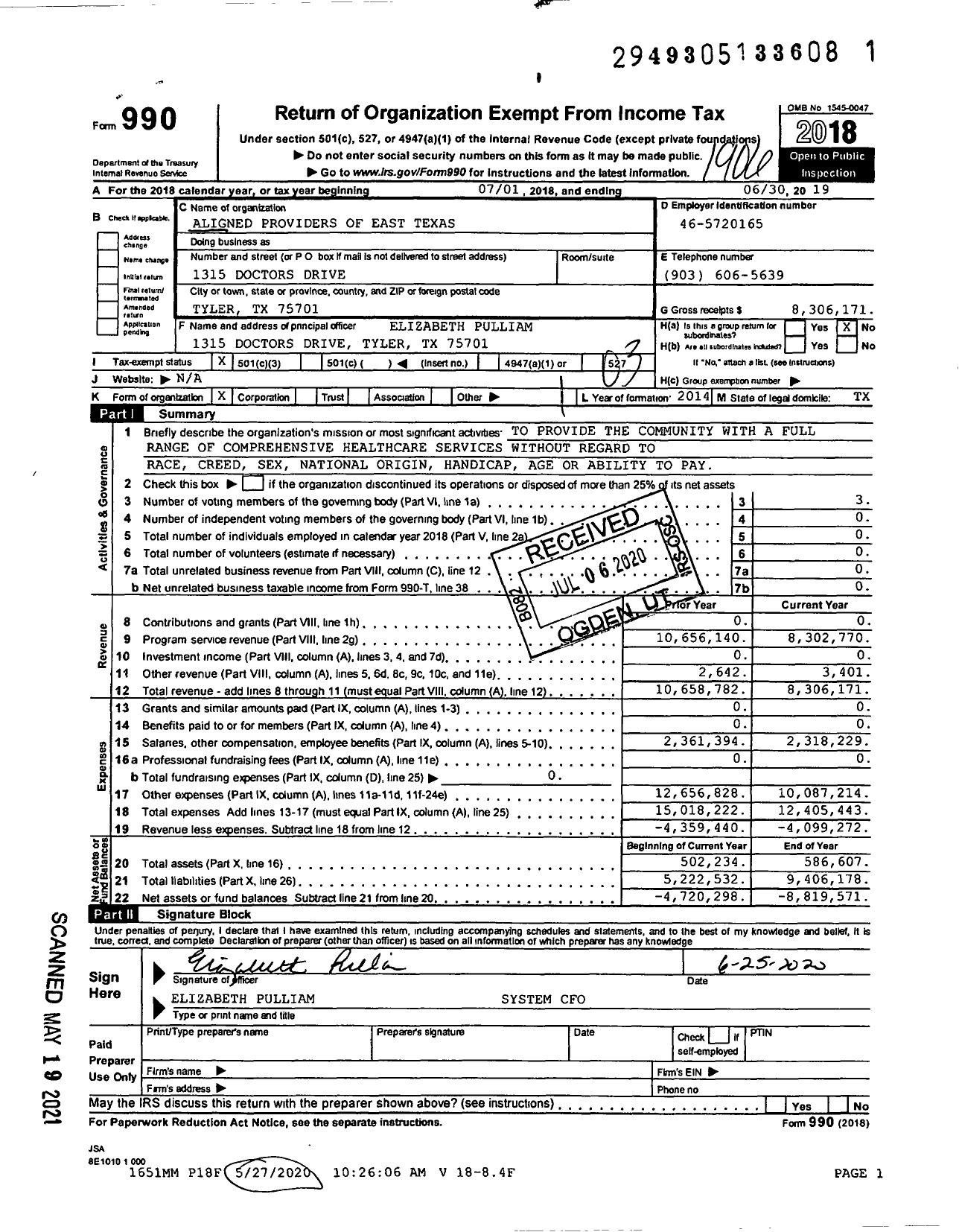 Image of first page of 2018 Form 990 for Cardiology Services of East Texas