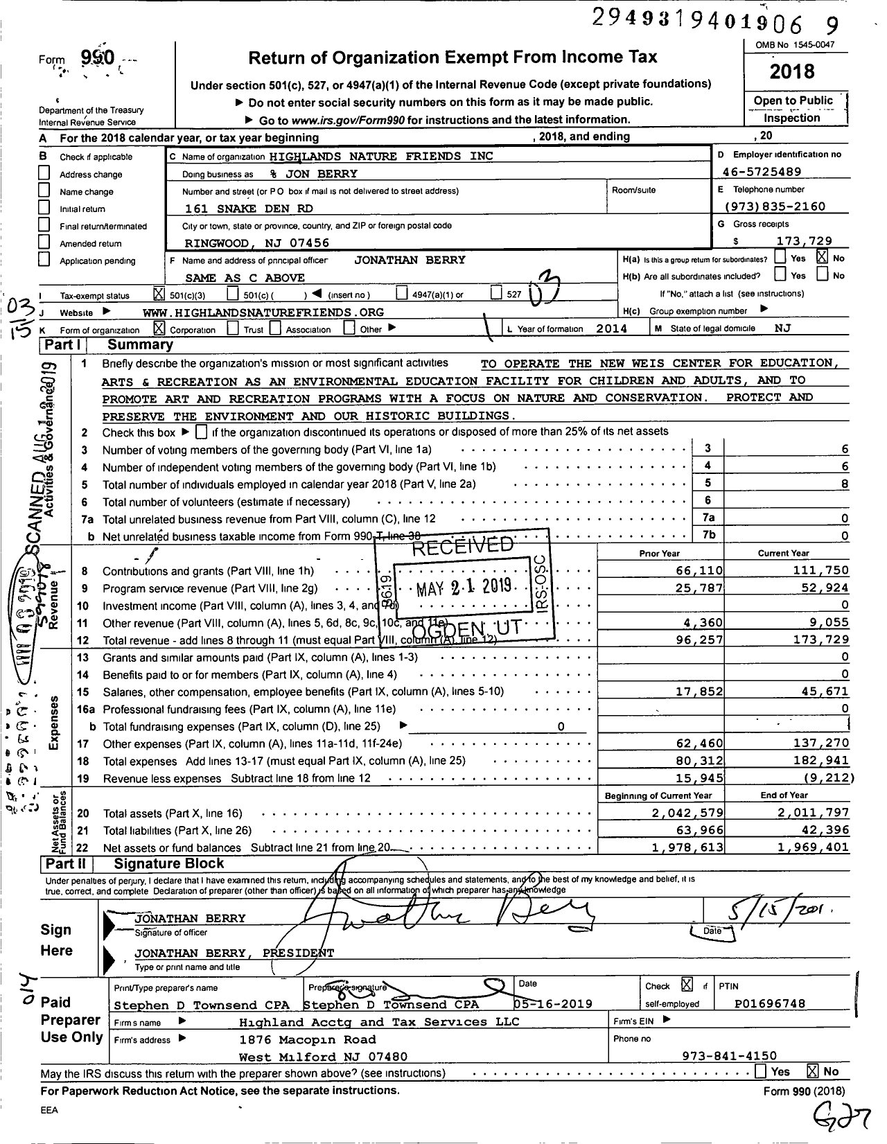 Image of first page of 2018 Form 990 for The New Weis Center for Educat