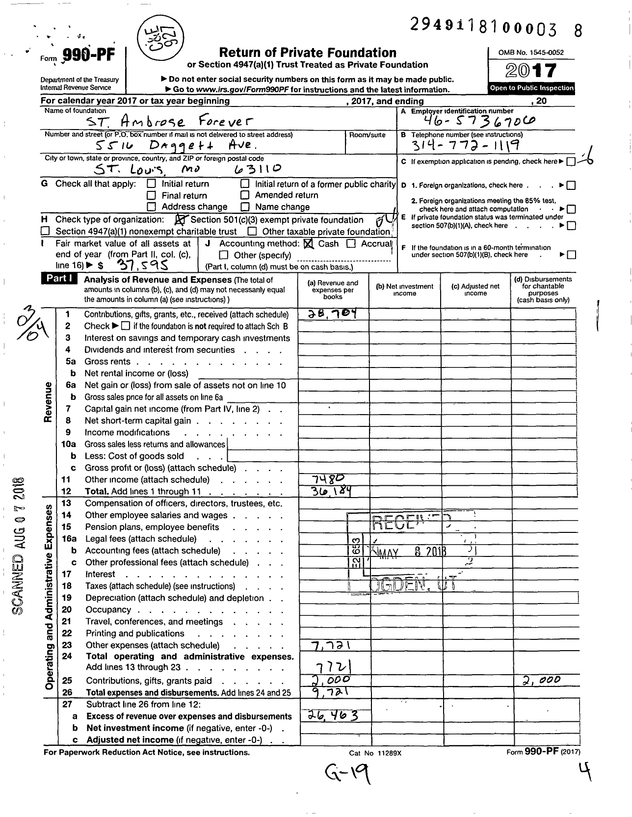 Image of first page of 2017 Form 990PF for St Ambrose Forever