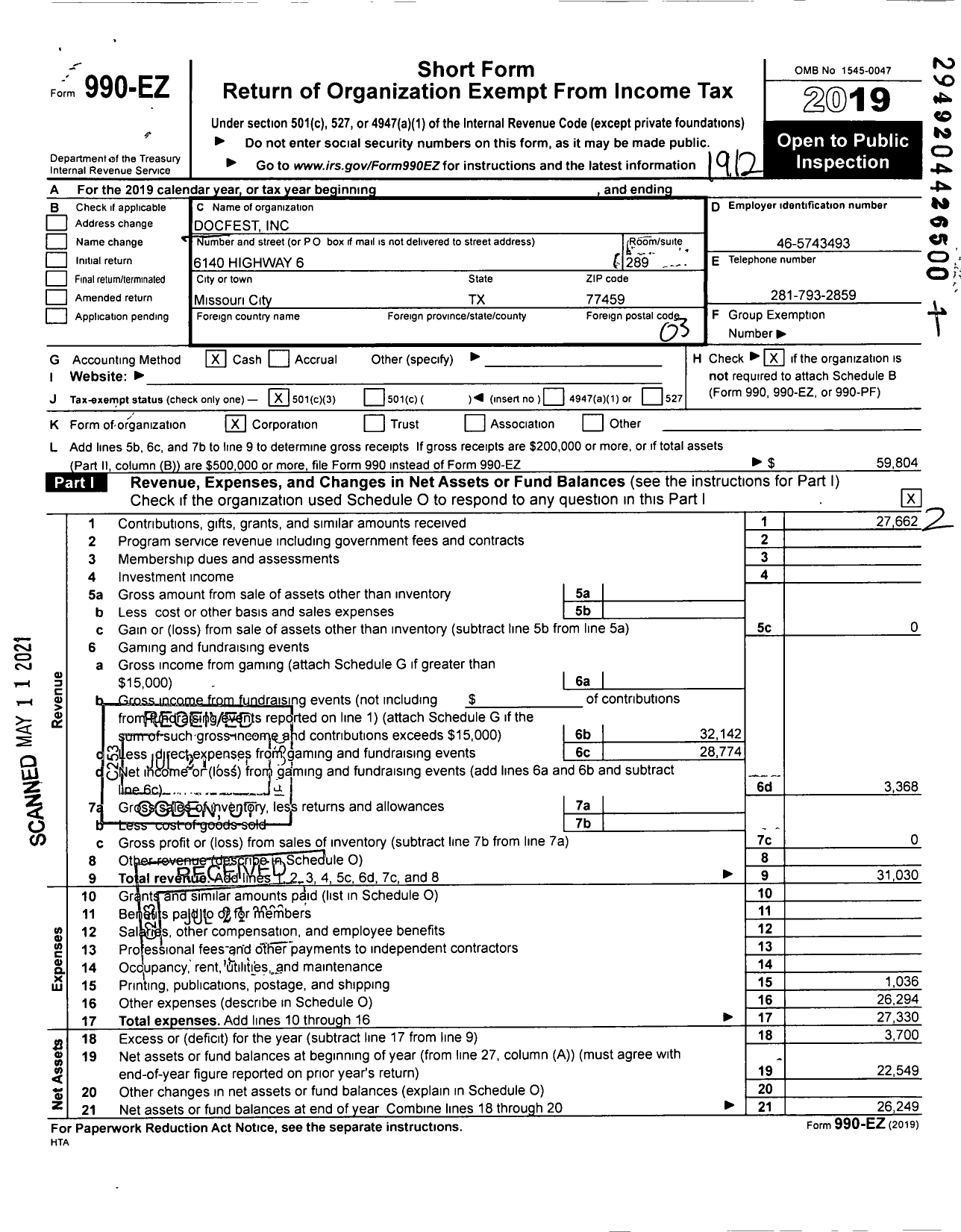 Image of first page of 2019 Form 990EZ for Docfest
