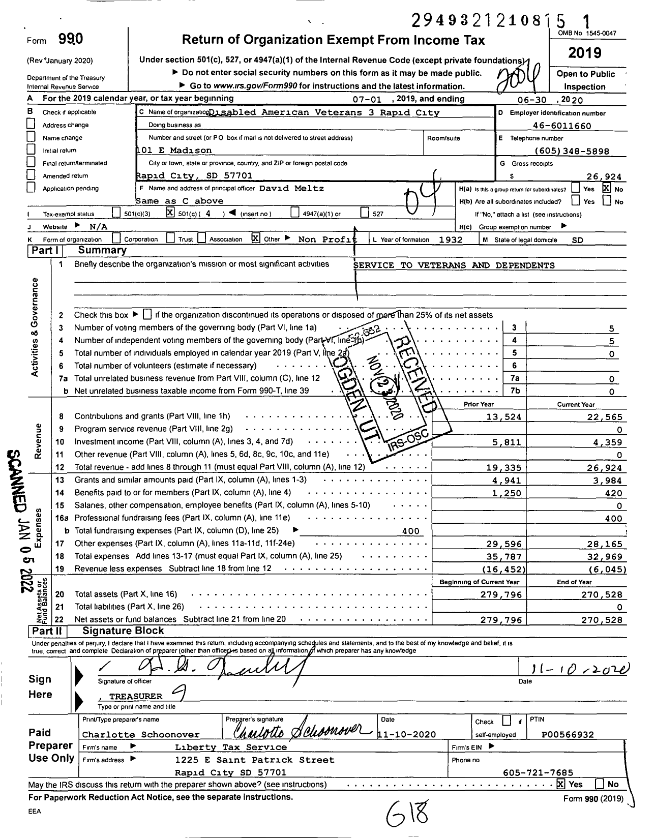 Image of first page of 2019 Form 990O for Disabled American Veterans - 3 Rapid City