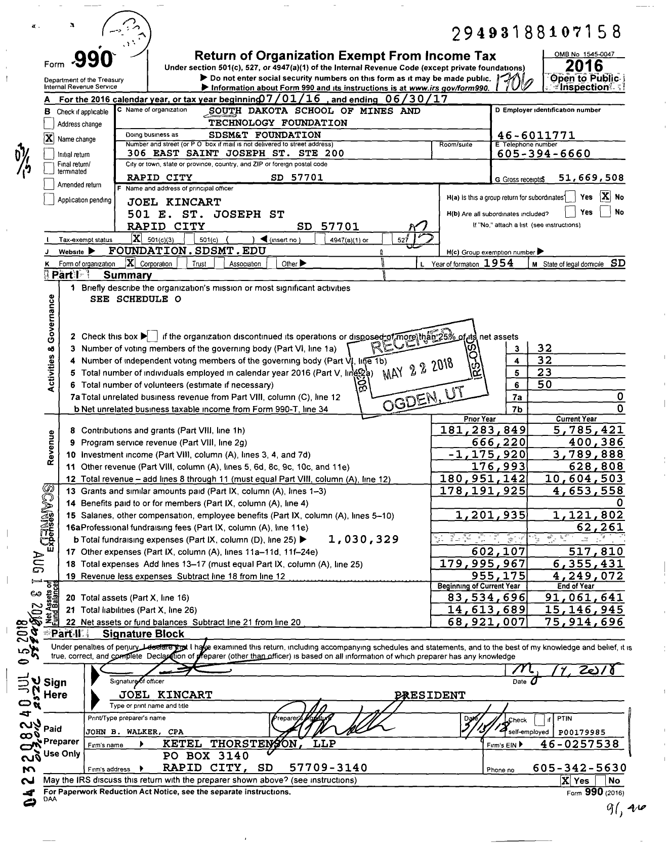 Image of first page of 2016 Form 990 for SDSM&T Cara