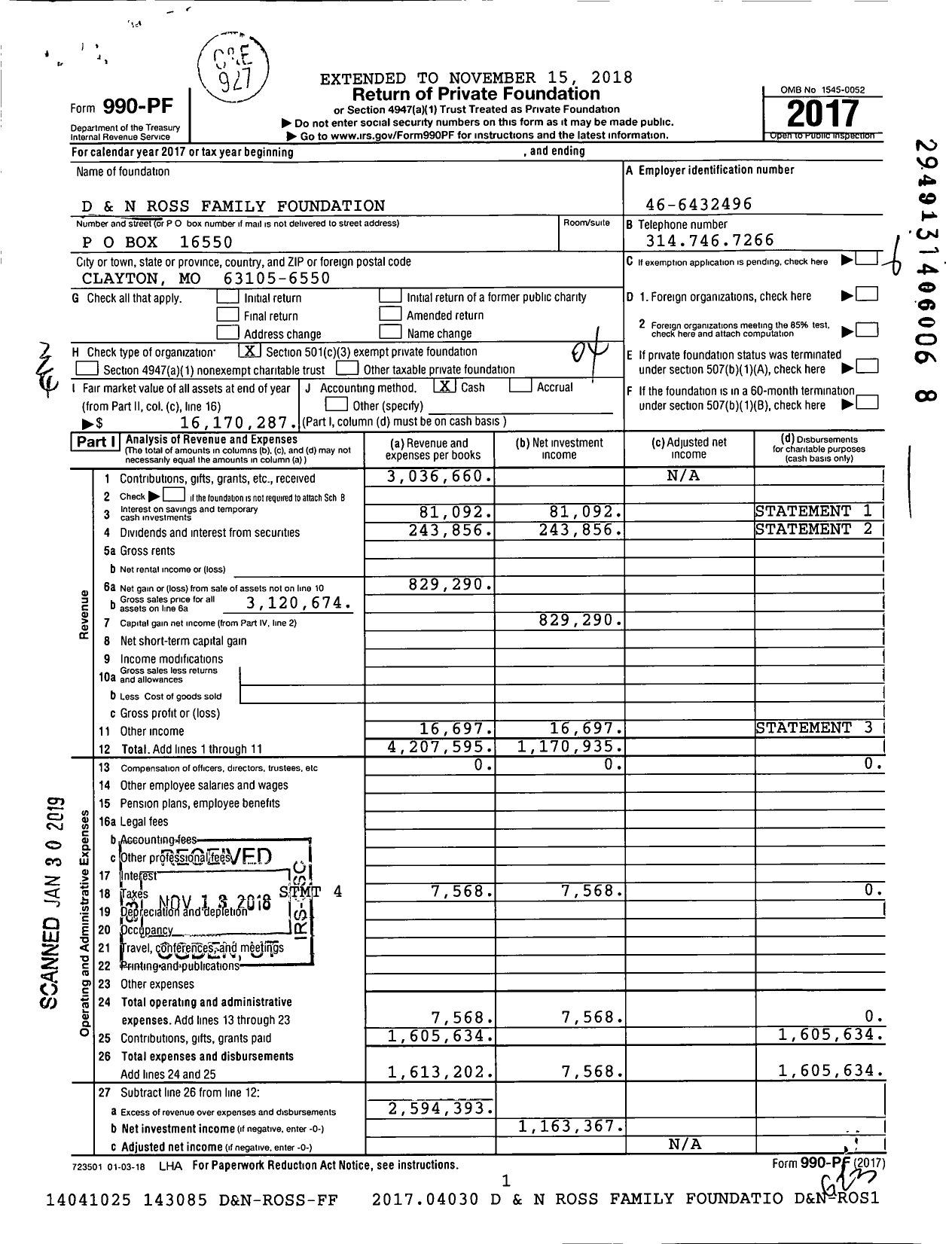 Image of first page of 2017 Form 990PF for Ross Family Foundation