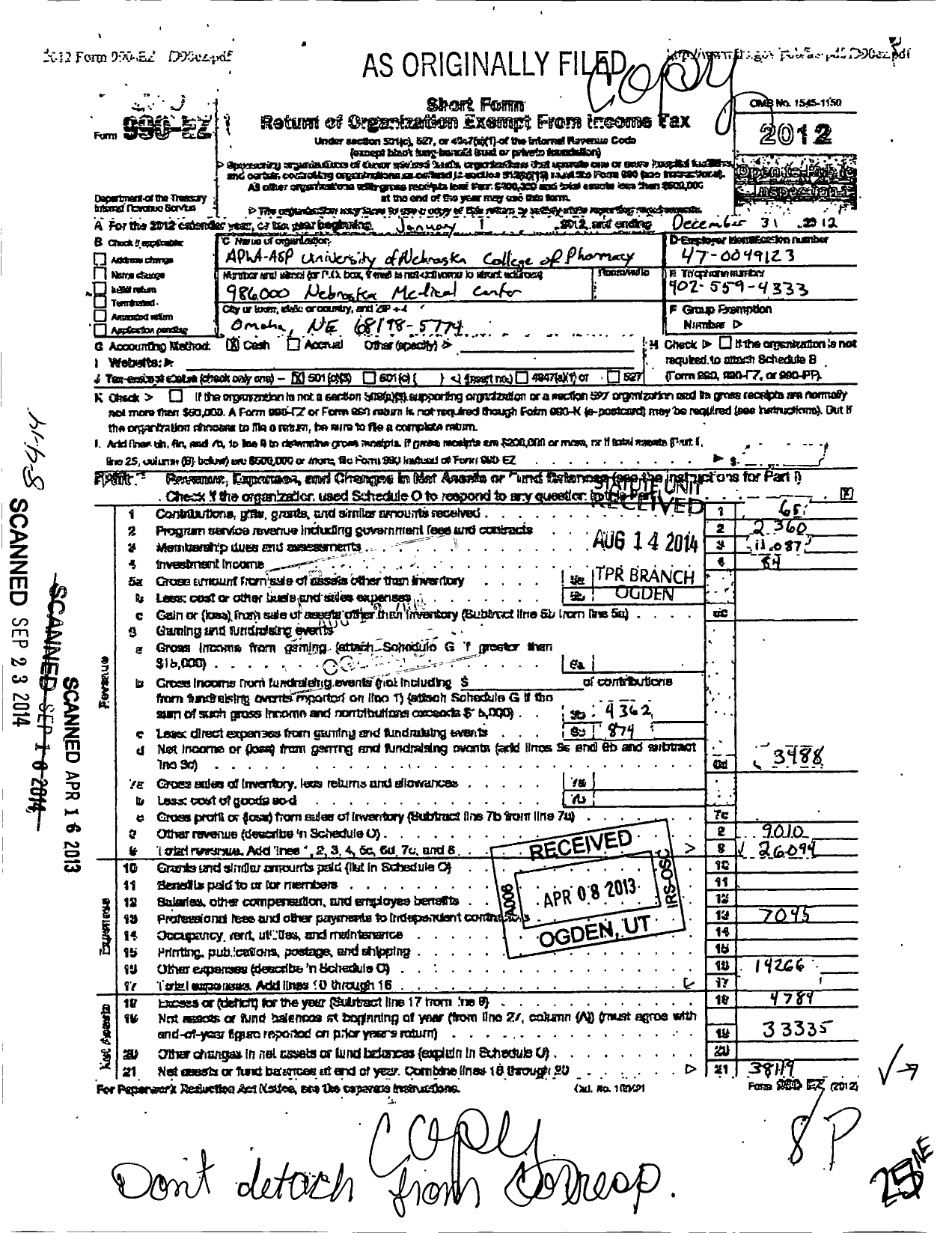 Image of first page of 2012 Form 990EZ for Apwa-Asp University of Nebraska College of Pharmacy