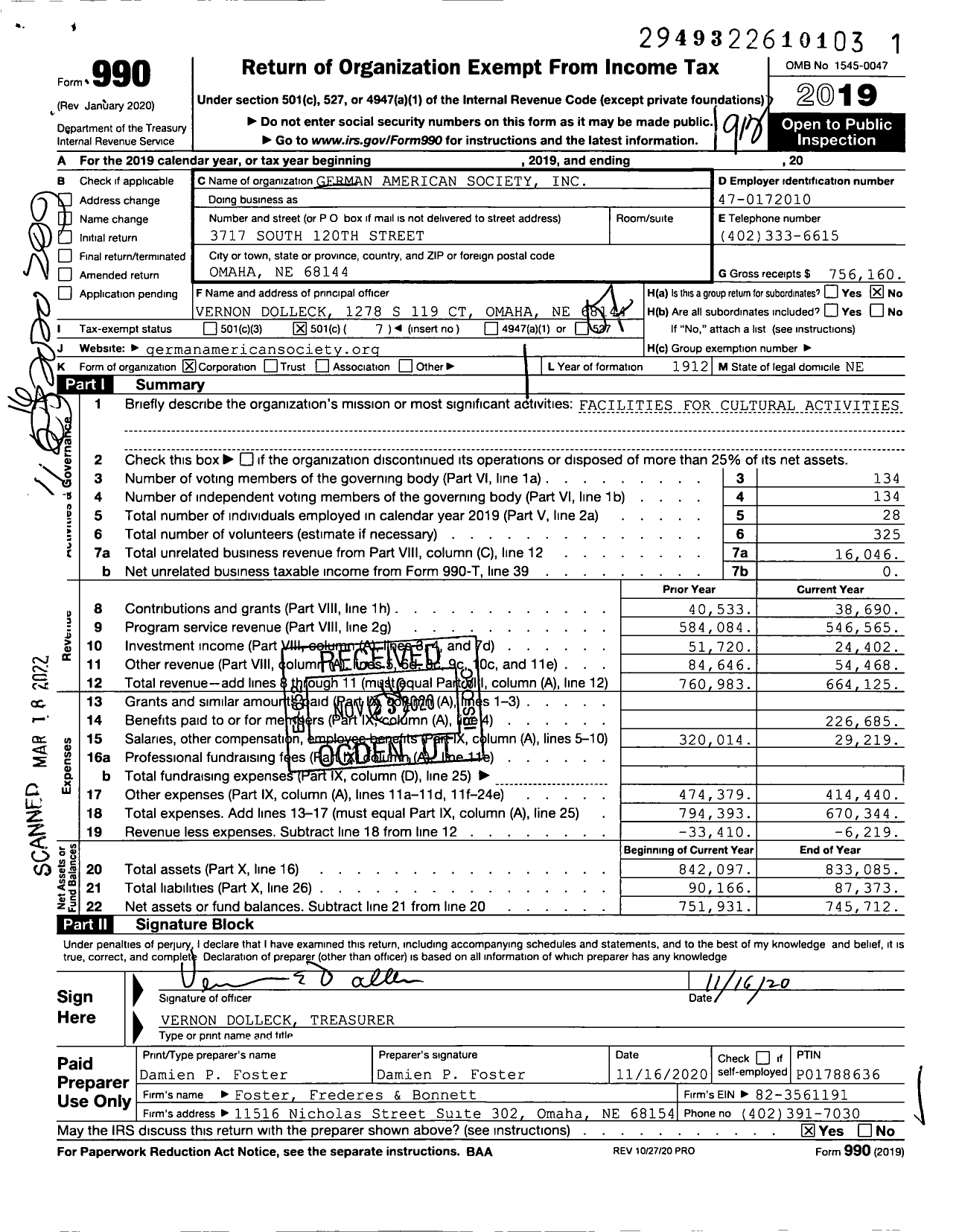 Image of first page of 2019 Form 990O for German American Society