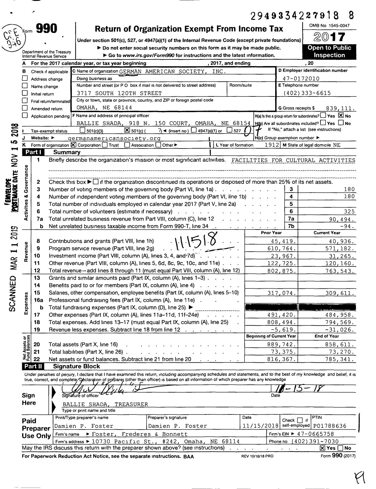 Image of first page of 2017 Form 990O for German American Society