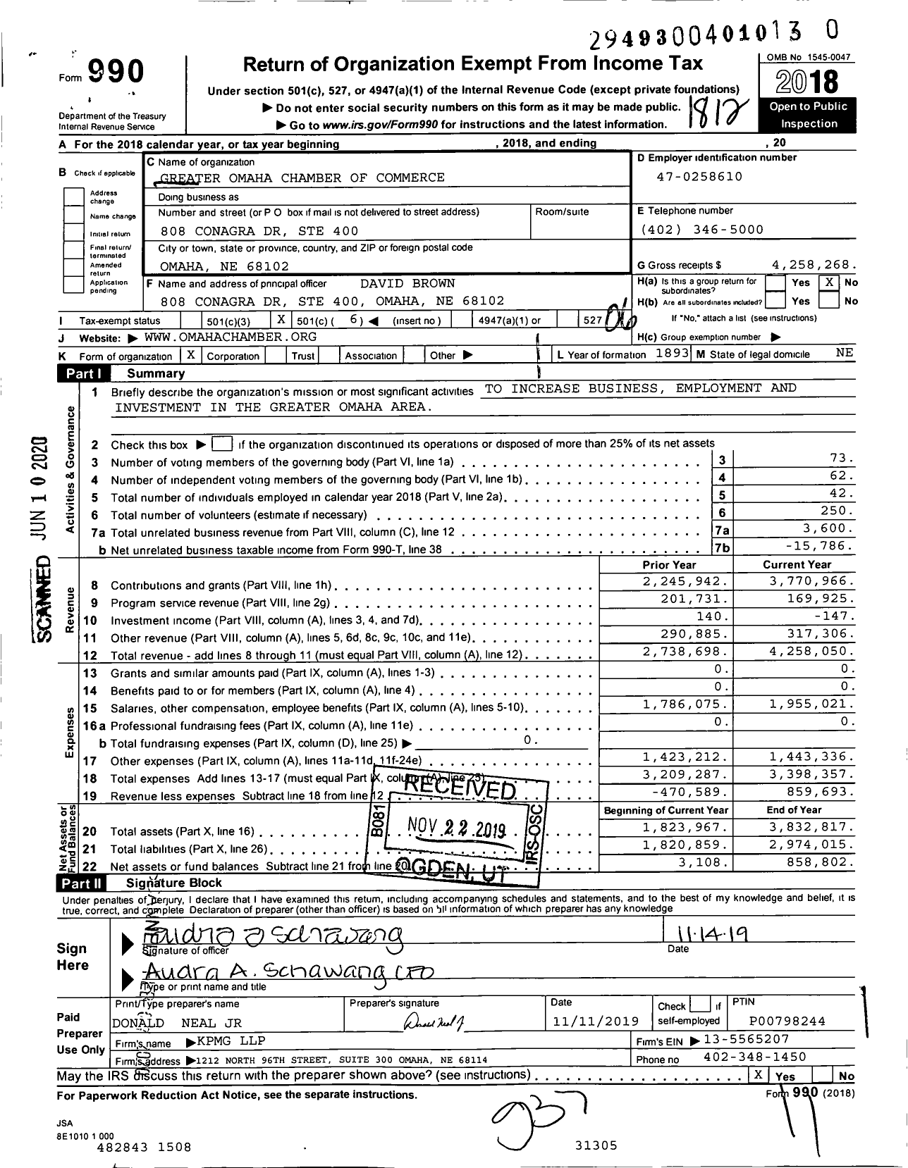 Image of first page of 2018 Form 990O for Greater Omaha Chamber
