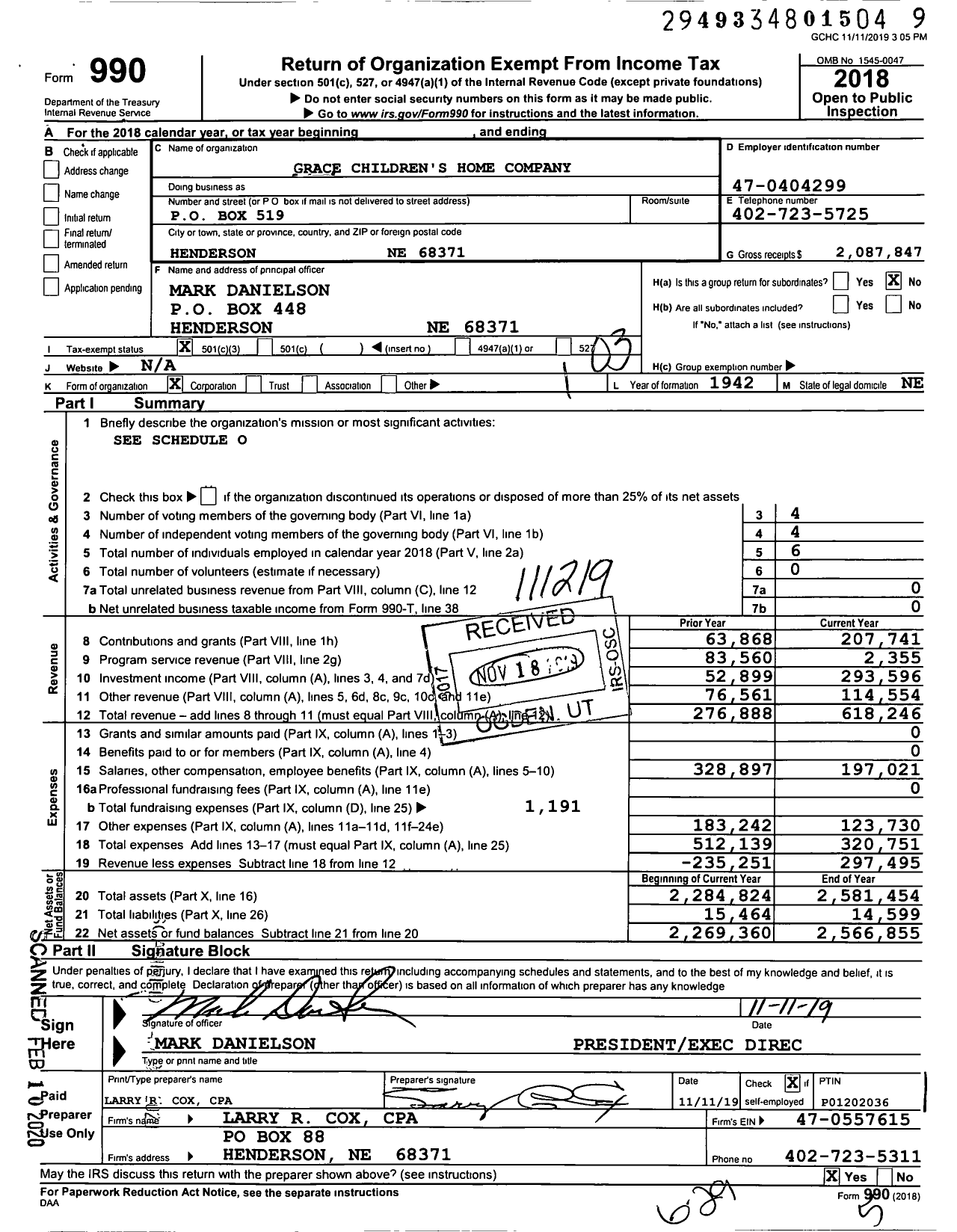 Image of first page of 2018 Form 990 for Grace Foster Care