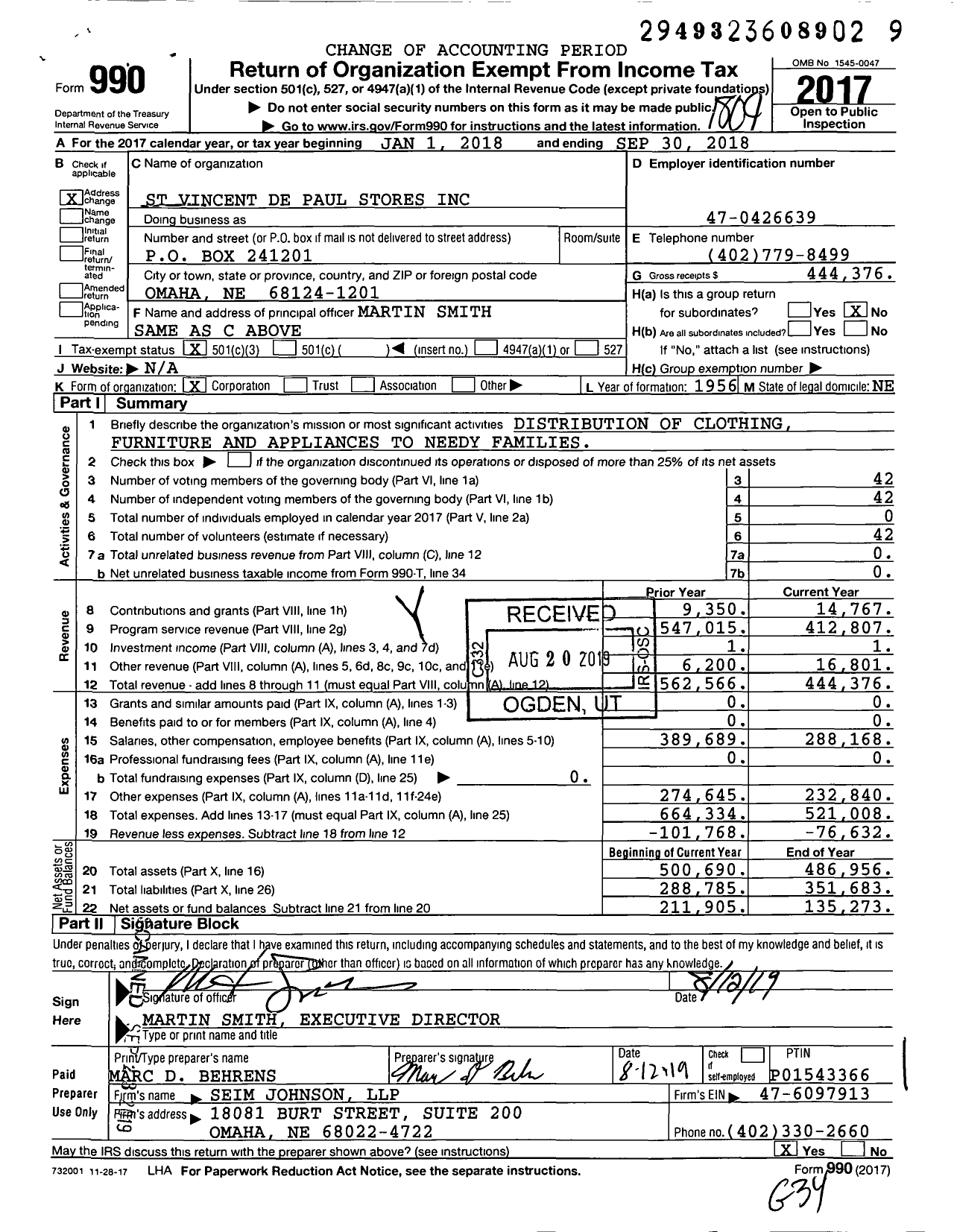 Image of first page of 2017 Form 990 for St Vincent de Paul Stores