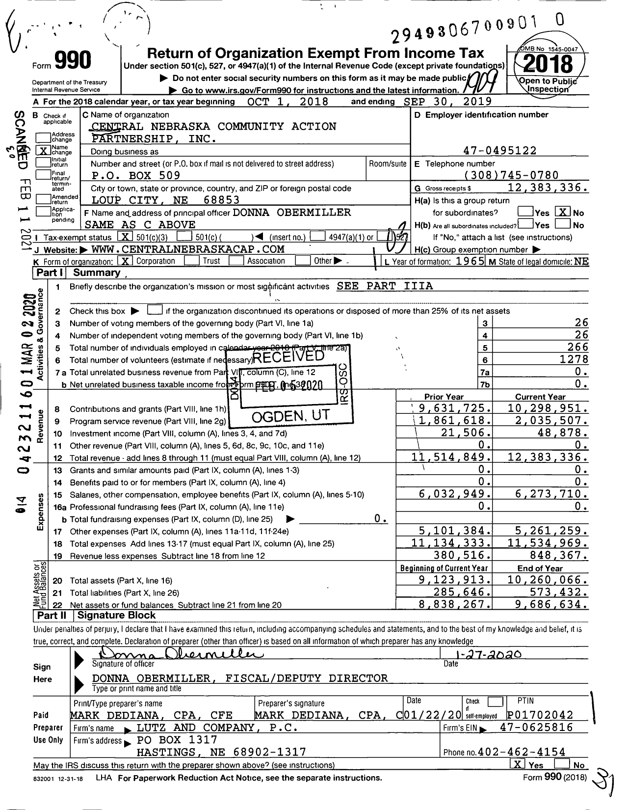 Image of first page of 2018 Form 990 for Central Nebraska Community Action Partnership